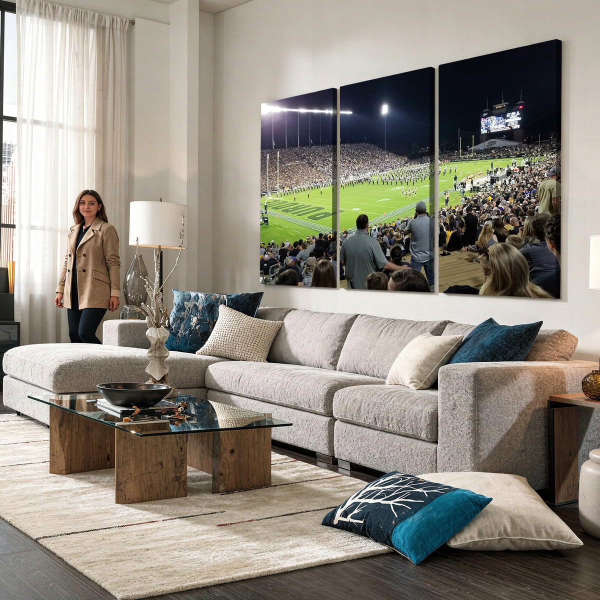 56796-PAN-FL-20X10 - Purdue University Boilermakers Football Team Print - West Lafayette Ross-Ade Stadium Wall Art Canvas
