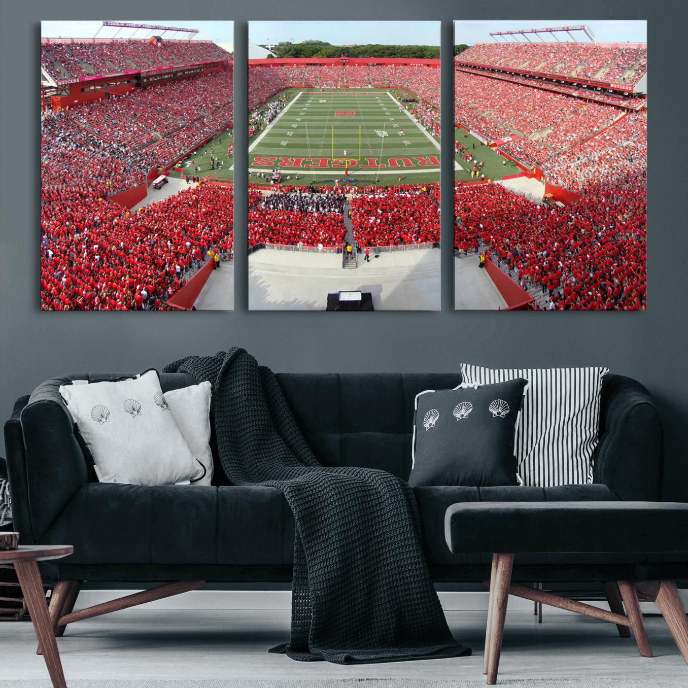 90818-MGV-CV-60X30-3P-Rutgers Scarlet Knights Football Team Print - Piscataway SHI Stadium Wall Art Canvas Print