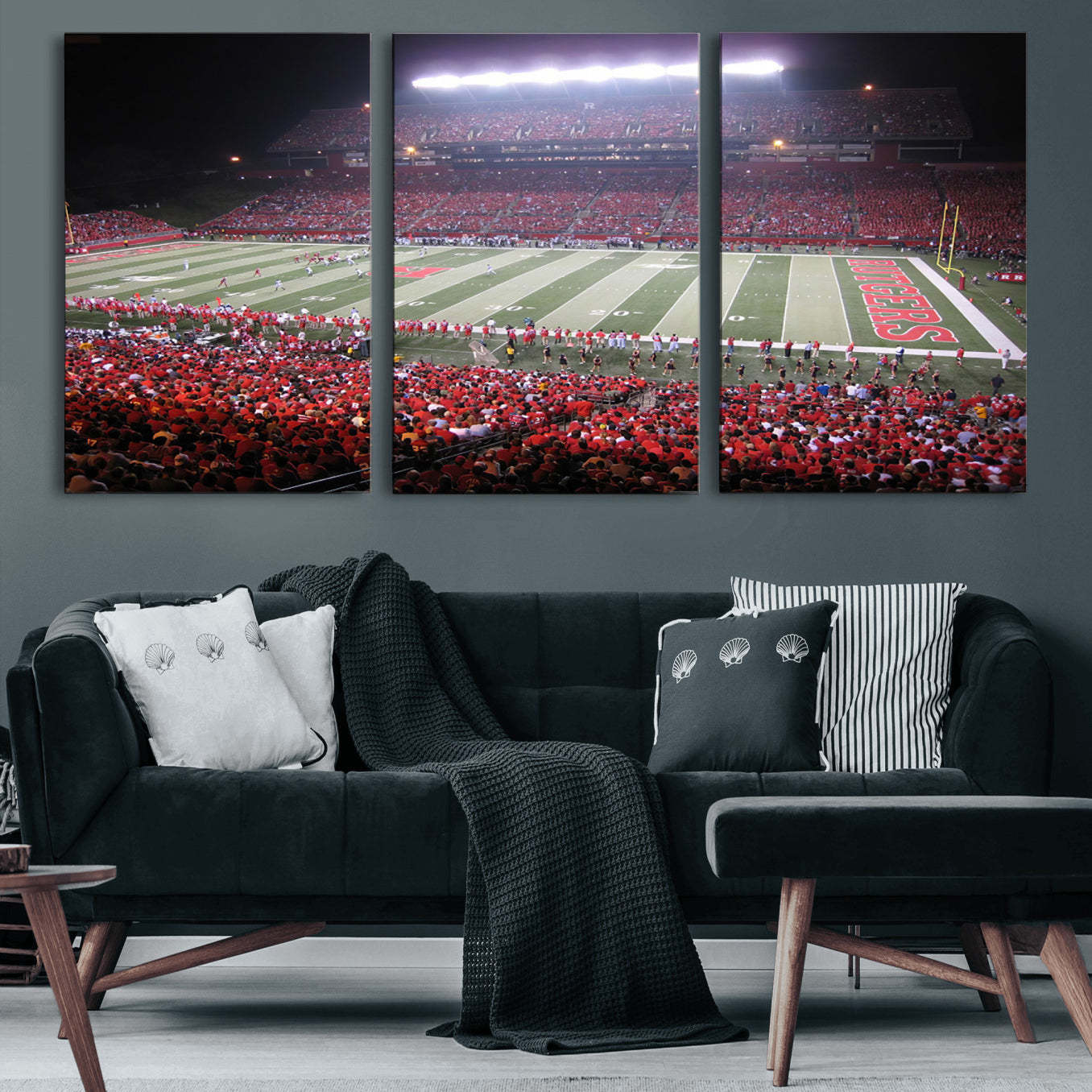53225-MGV-CV-60X30-3P-Rutgers University Scarlet Knights Football Team Print - Piscataway SHI Stadium Wall Art Canvas