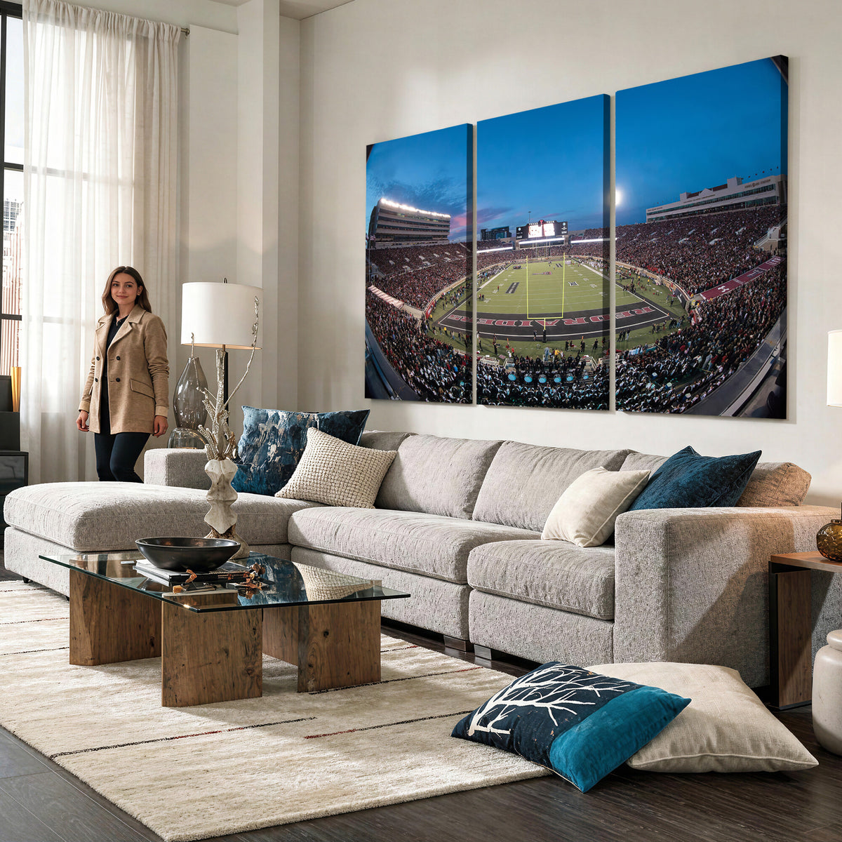 60763-PAN-FL-20X10 - Texas Tech Red Raiders Canvas, Framed Football Team Print - Lubbock Jones AT&T Stadium Wall Art