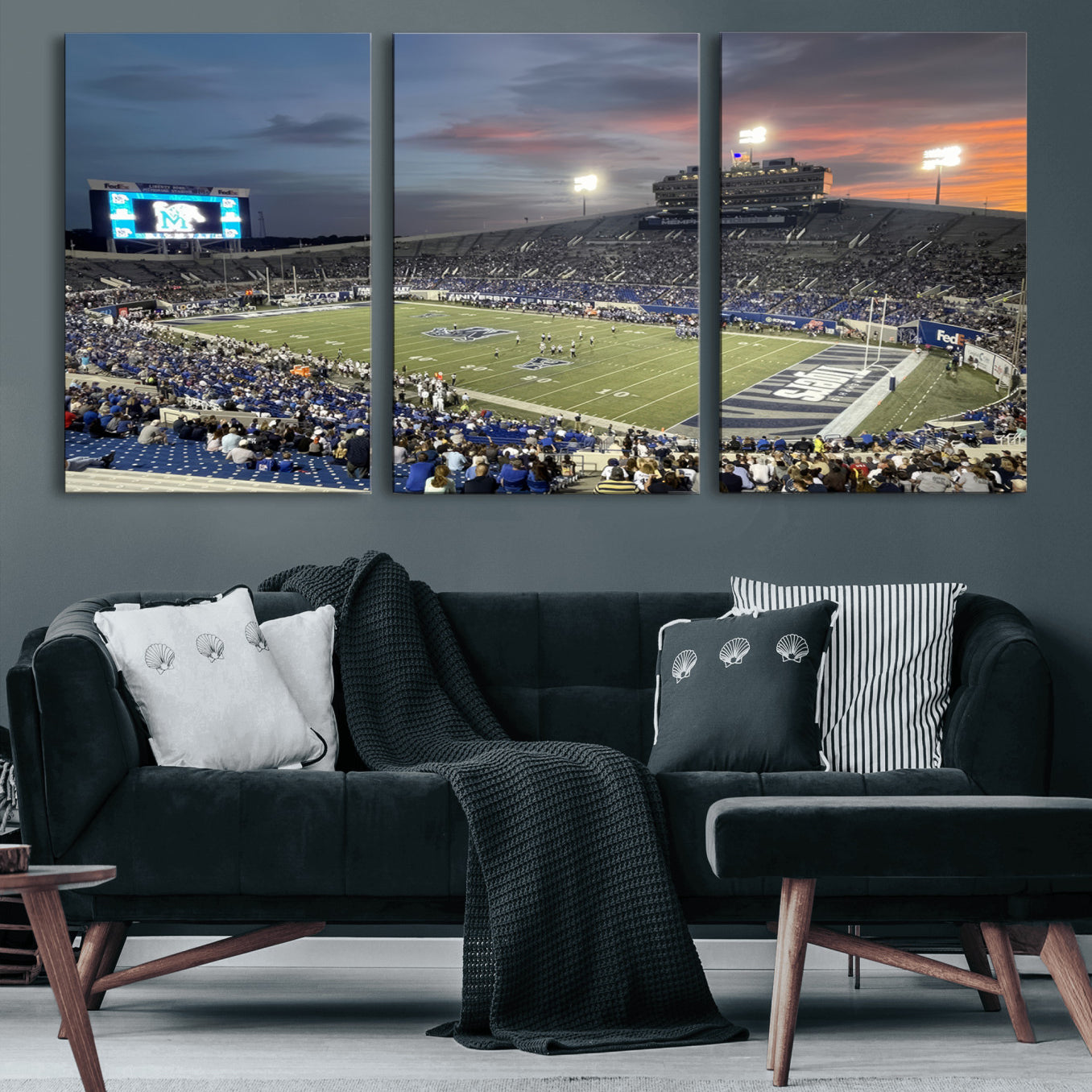 64409-MGV-CV-60X30-3P-Memphis Tigers Football Team Print - Memphis Simmons Bank Liberty Stadium Wall Art Canvas Print