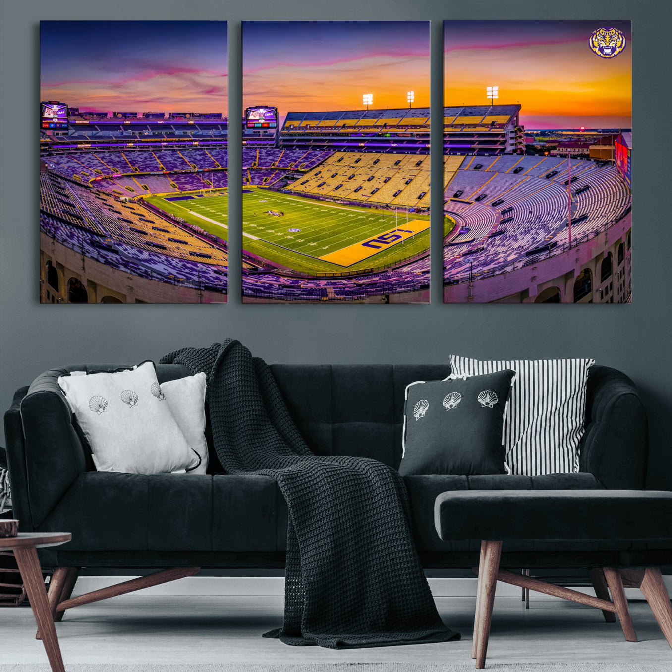 93538-MGV-CV-60X30-3P-The Louisiana State University Tigers Football Team Print - Baton Rouge Tiger Stadium Wall Art
