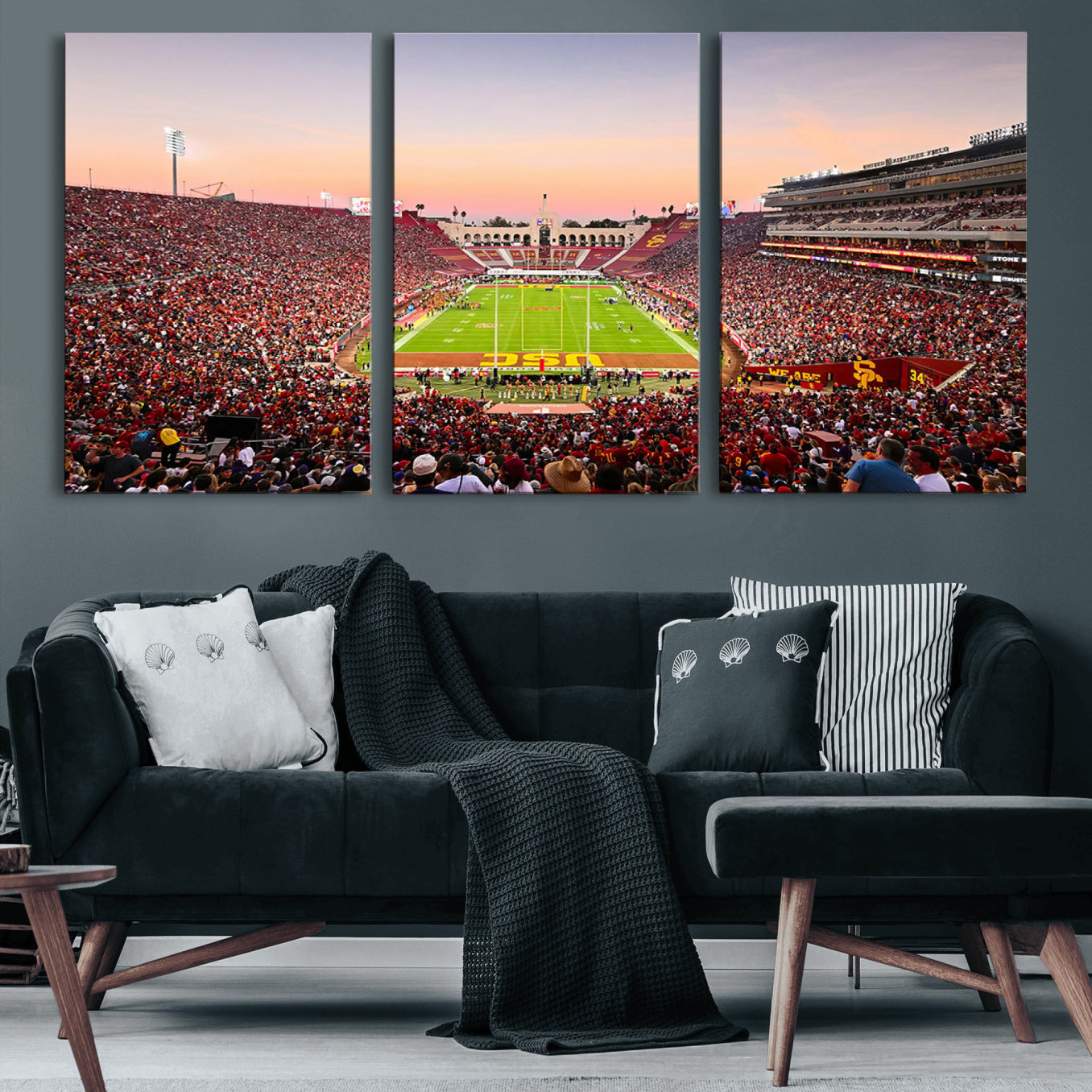 39904-MGV-CV-60X30-3P-The University of Southern California USC Trojans Football Team Print - Los Angeles Memorial