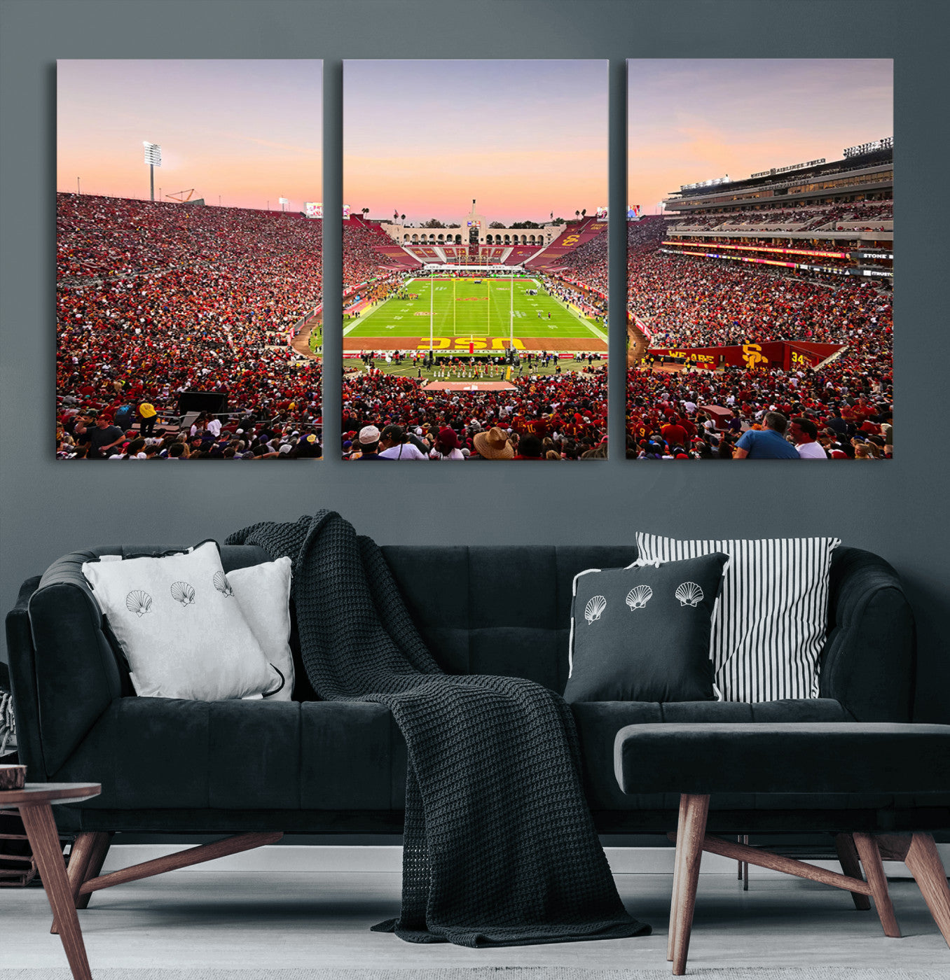 39904-MGV-CV-60X30-3P-The University of Southern California USC Trojans Football Team Print - Los Angeles Memorial