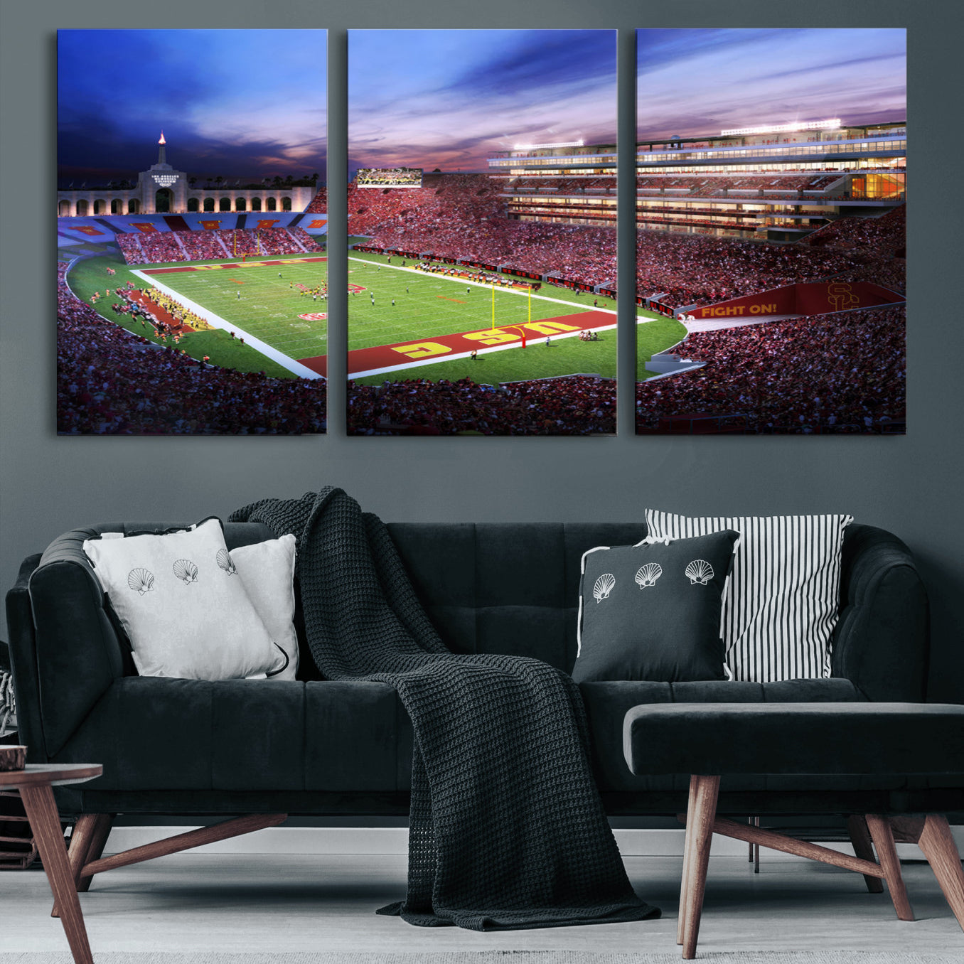 71879-MGV-CV-60X30-3P-The University of Southern California USC Trojans Football Team Print - Los Angeles Memorial