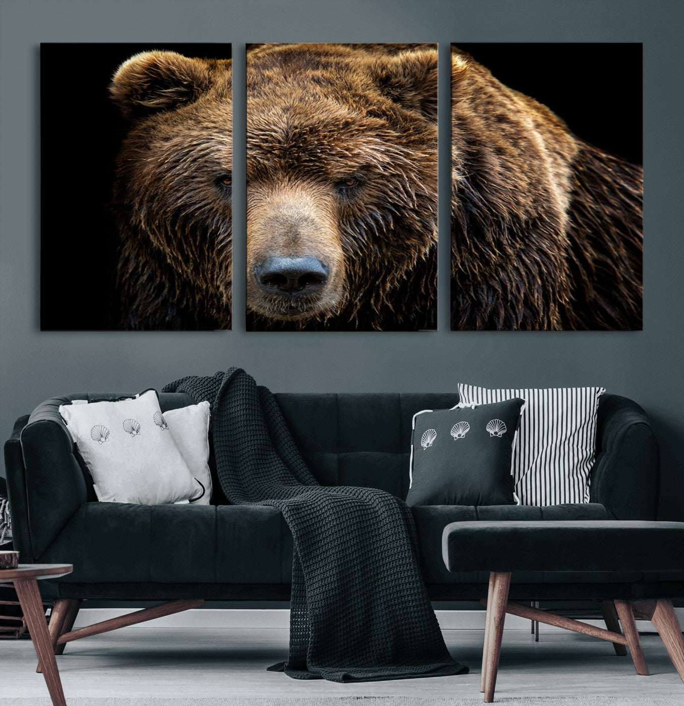 17311-MGV-CV-60X30-3P-Grizzly Brown Bear Canvas Wall Art, Wildlife Animal Canvas Artwork Bear Print, Bear Wall Art Print,