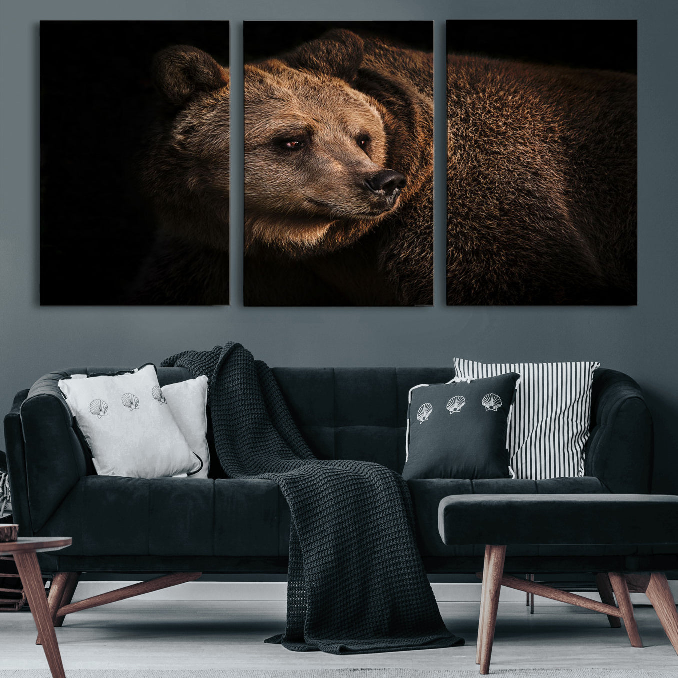67744-MGV-CV-60X30-3P-Wild Grizzly 399 Bear Canvas Wall Art Print, Bear Animal Canvas Artwork Print, Black Bear Wall Art