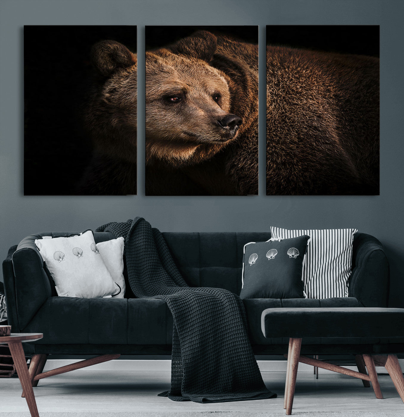 67744-MGV-CV-60X30-3P-Wild Grizzly 399 Bear Canvas Wall Art Print, Bear Animal Canvas Artwork Print, Black Bear Wall Art