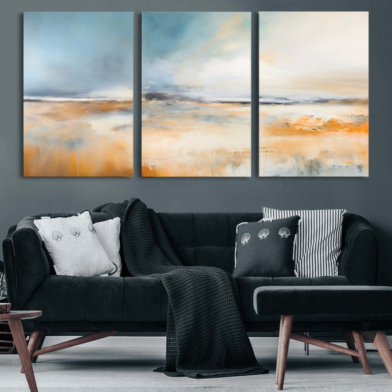 guzelmis-sharpen-MGV-CV-60X30-3P-Abstract Landscape Wall Art Canvas Print - Warm Tones of Orange and Blue, Modern Framed Art for Home