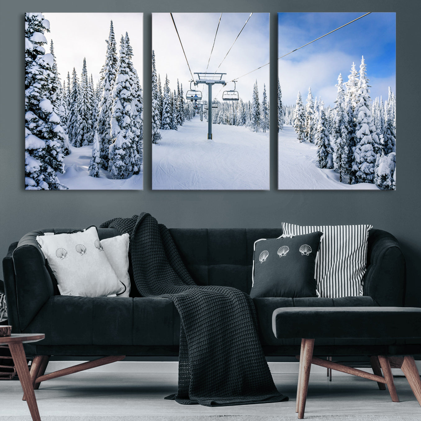 21569-MGV-CV-60X30-3P-Winter Ski Lift Wall Art Print - Landscape Wall Art | Snowy Mountain Adventure | Perfect for Cabin