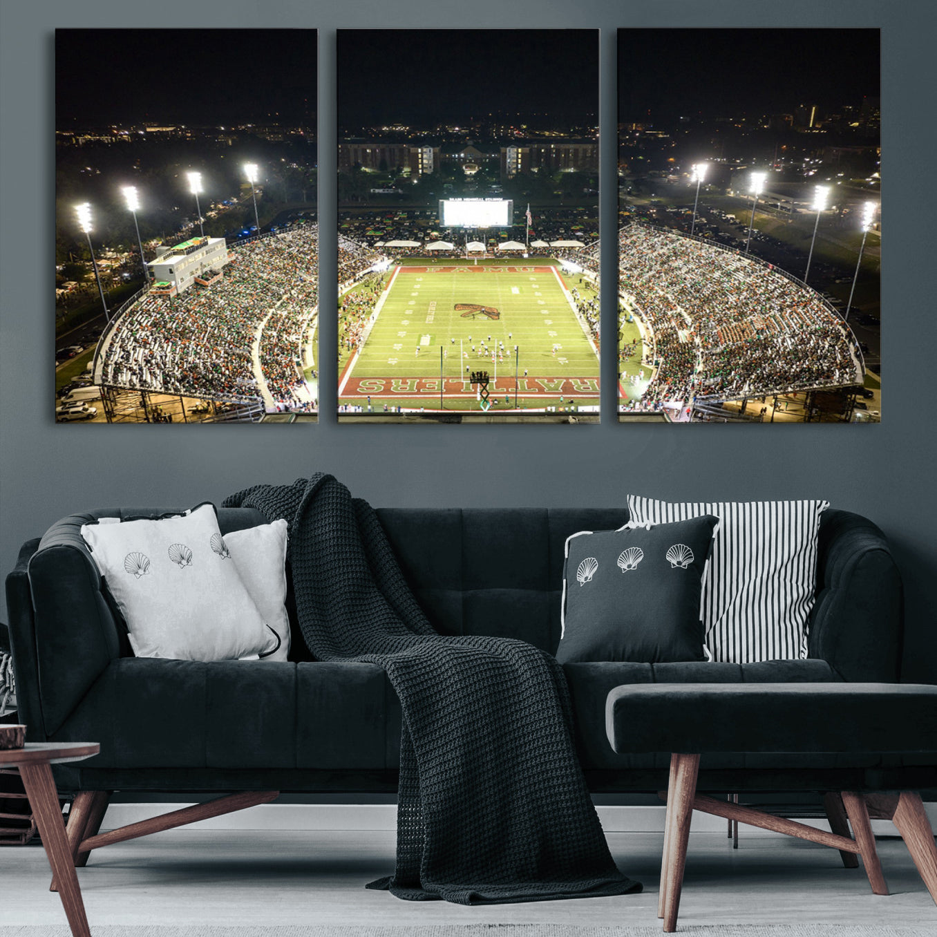 70951-MGV-CV-60X30-3P-Florida A&M Rattlers Football Team Print - Tallahassee Bragg Memorial Stadium Wall Art Canvas Print