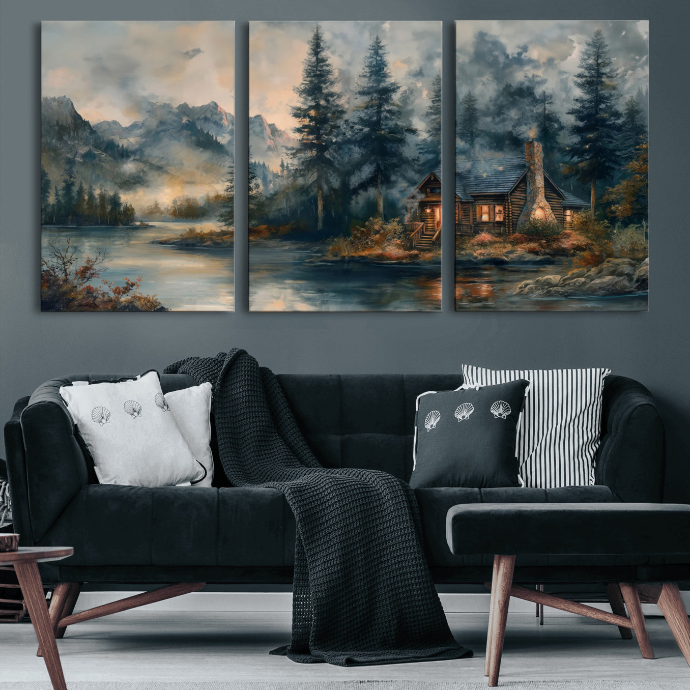 99088-MGV-CV-36X24-Rustic Cabin Woods Wall Art Print | Lake in a Forest Canvas Print | Cabin, Lodge, and Farmhouse