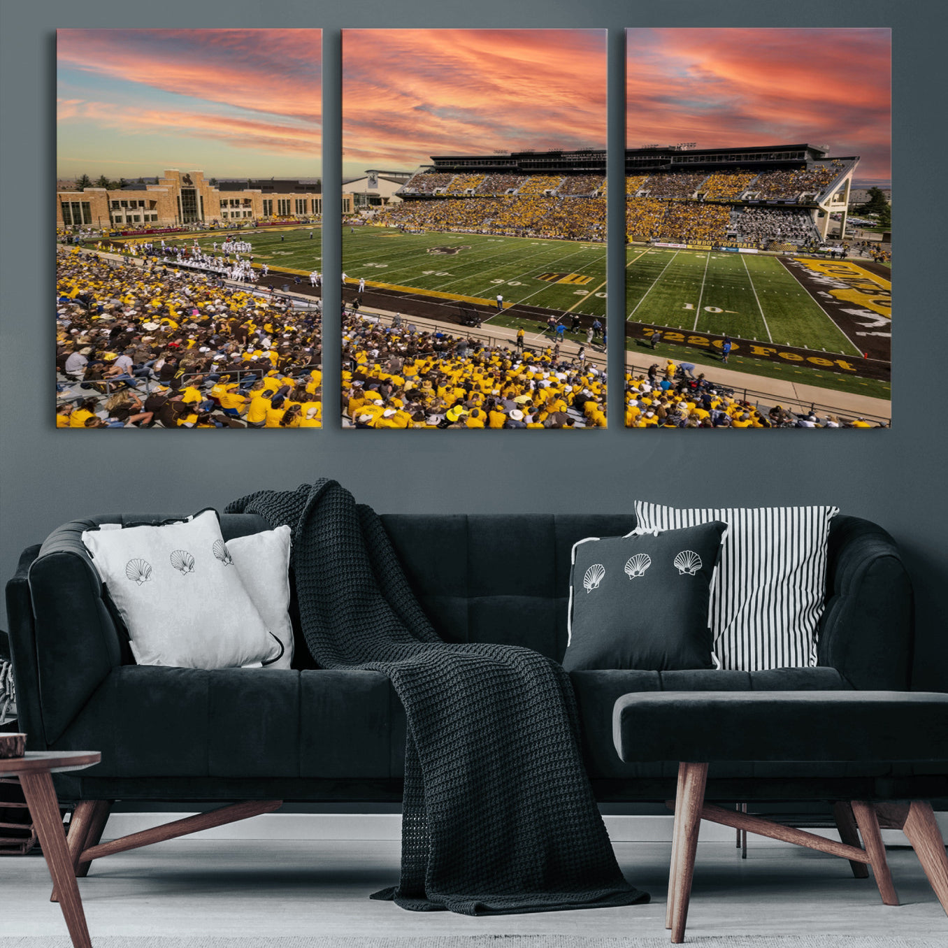 90508-MGV-CV-60X30-3P-University of Wyoming Cowboys Football Team Print - Laramie Jonah Field War Memorial Stadium Wall