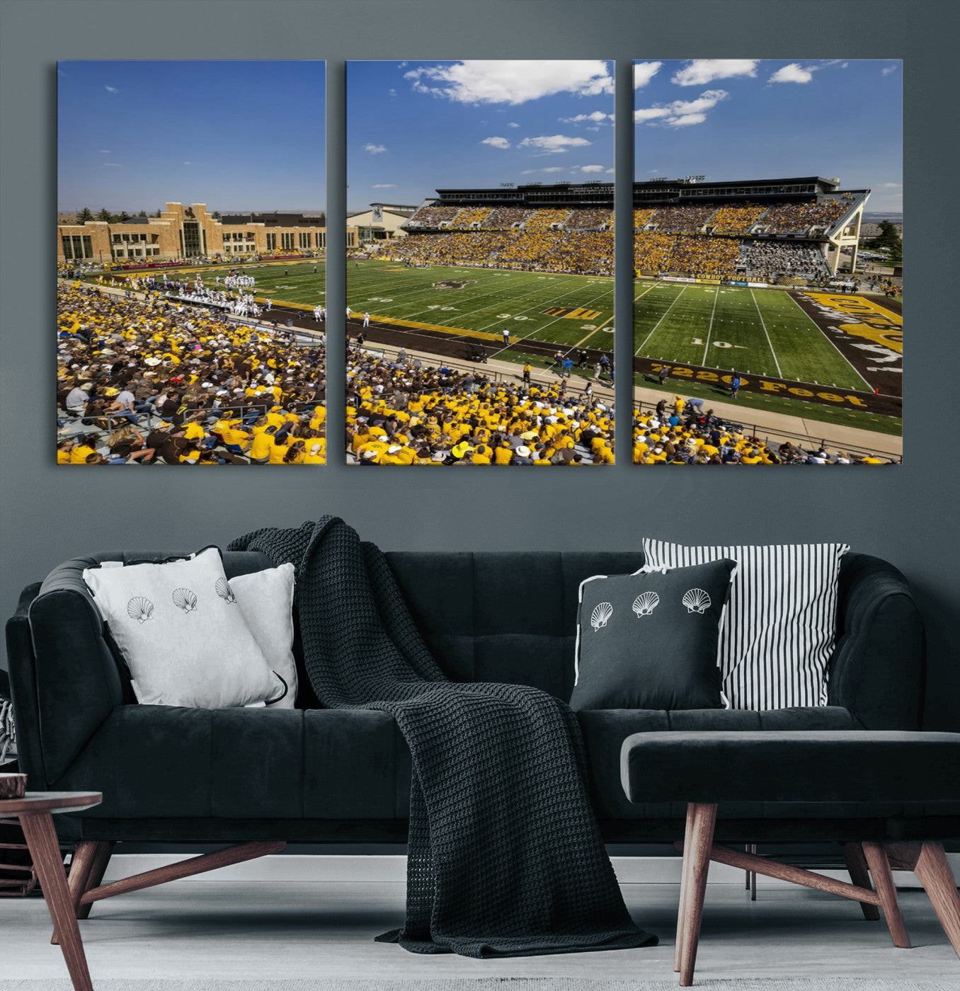 75112-MGV-CV-60X30-3P-University of Wyoming Cowboys Football Team Print - Laramie Jonah Field War Memorial Stadium Wall