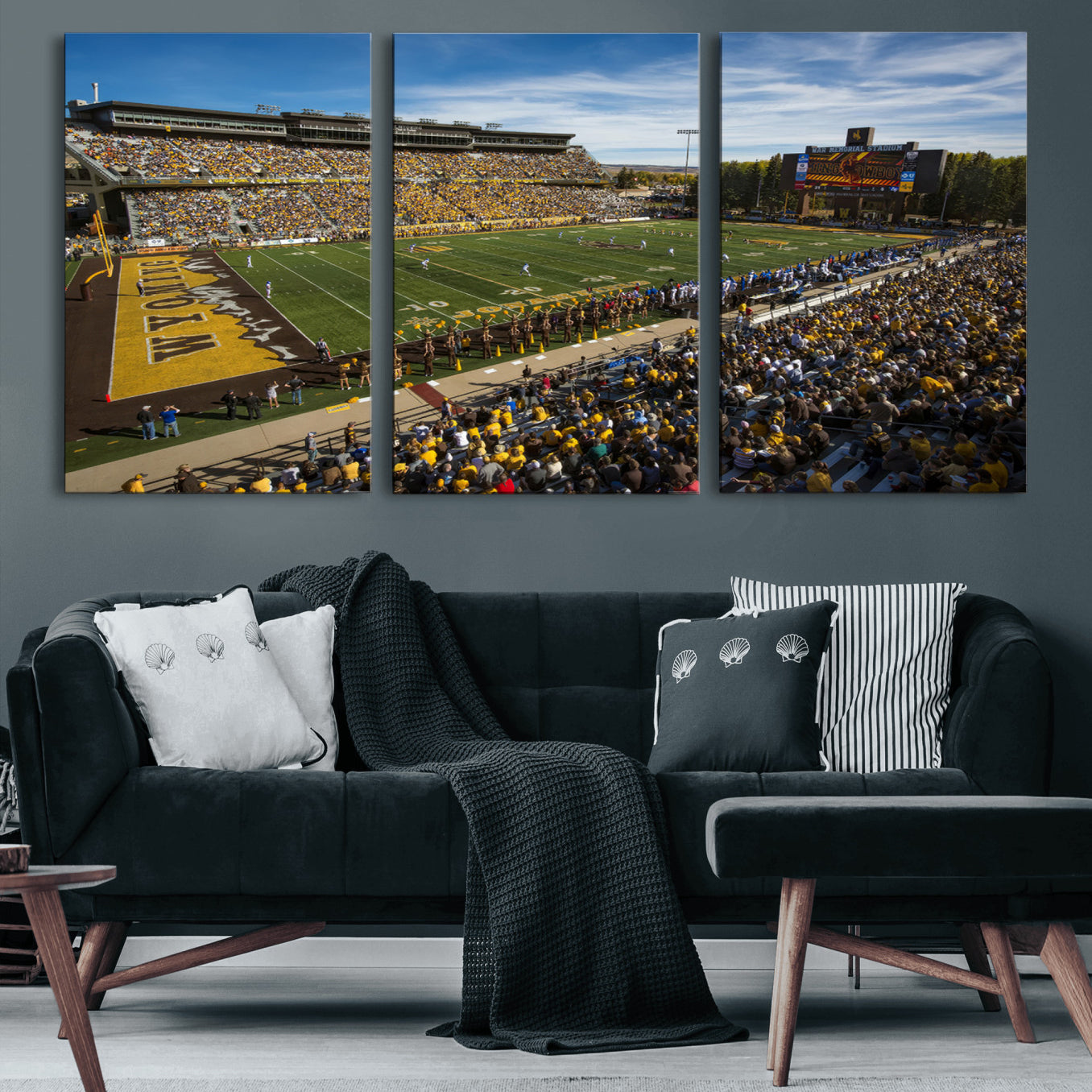 89846-MGV-CV-60X30-3P-University of Wyoming Cowboys Football Team Print - Laramie Jonah Field War Memorial Stadium Wall