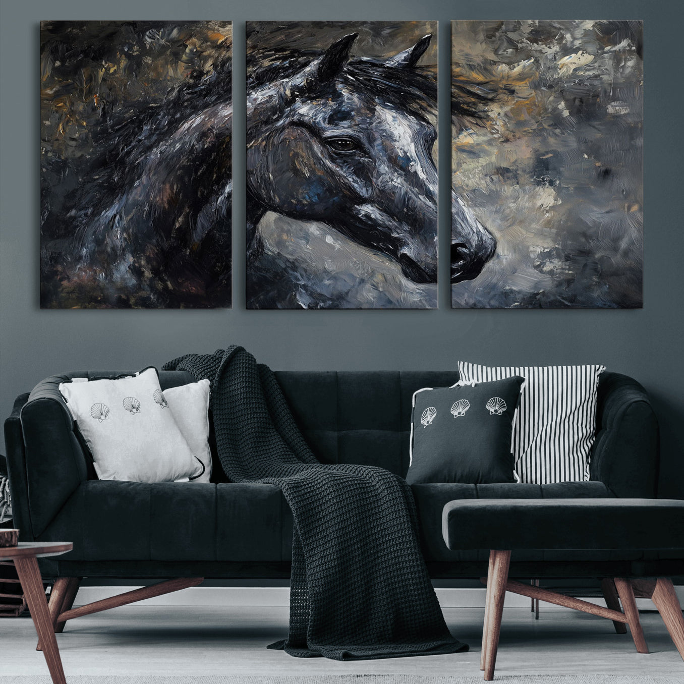 74166-MGV-CV-60X30-3P-Large Abstract Horse Wall Art Canvas Print | Farmhouse Wall Decor | Rustic Horse Art | Western Cabin