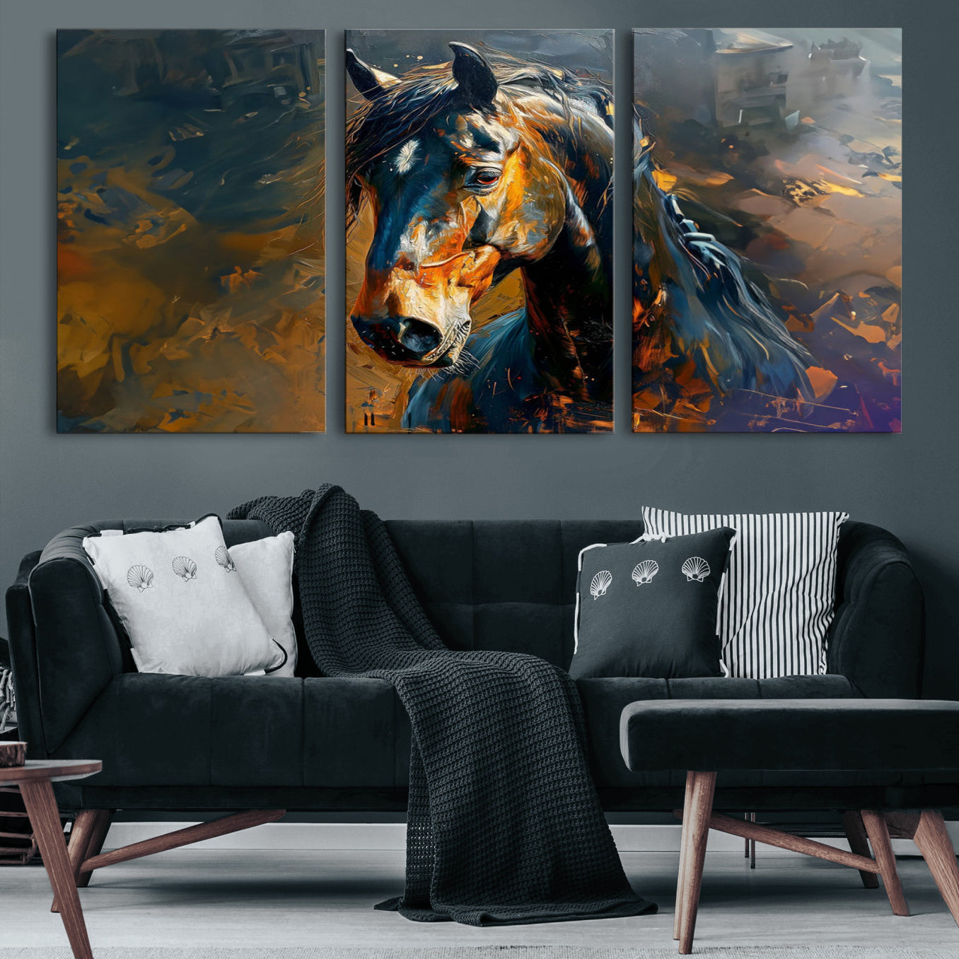 29909-MGV-CV-60X30-3P-Abstract Horse Wall Art Canvas Print | Farmhouse Wall Decor | Western Cabin Art | Rustic Horse Decor