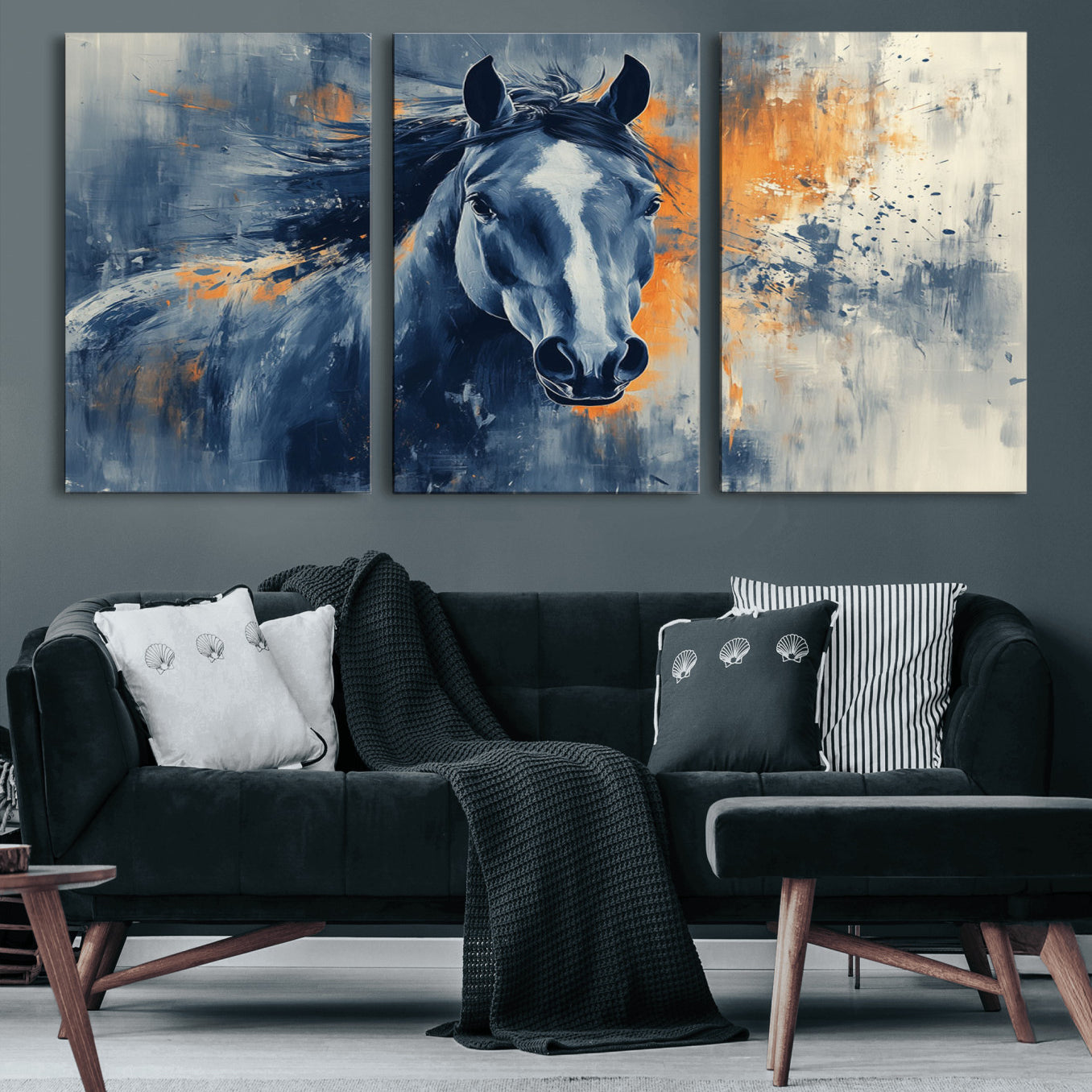 -Abstract Blue Horse Wall Art Print Canvas | Horse Wall Art Print | Western Decor for Farmhouse |