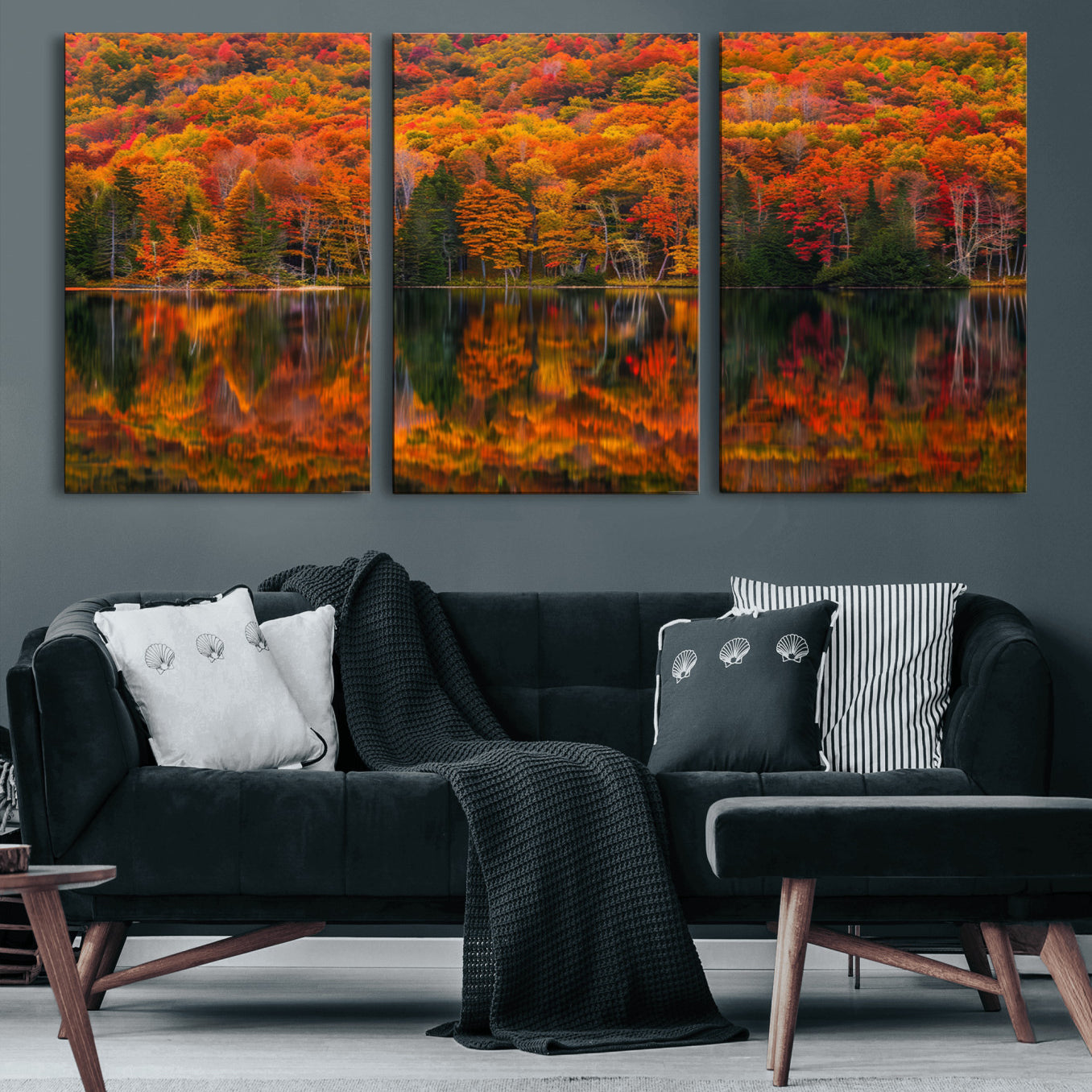 46246-MGV-CV-60X30-3P-Fall Foliage Wall Art - Autumn Reflection Canvas Print, Stunning Fall Foliage Wall Art, Serene Lake