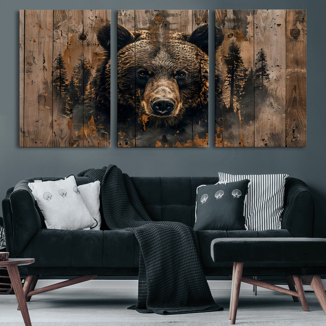 76998-MGV-CV-36X24-Rustic Grizzly 399 Wall Art | Triptych Canvas Print | Rustic Cabin Wall Decor | Perfect for