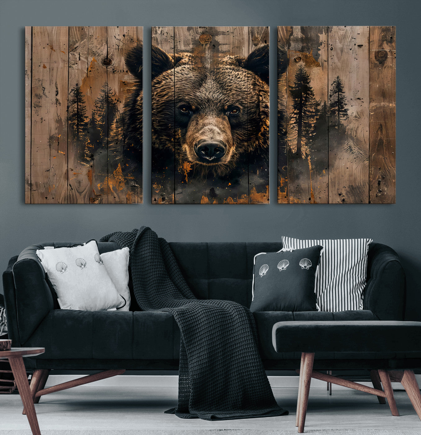 76998-MGV-CV-36X24-Rustic Grizzly 399 Wall Art | Triptych Canvas Print | Rustic Cabin Wall Decor | Perfect for