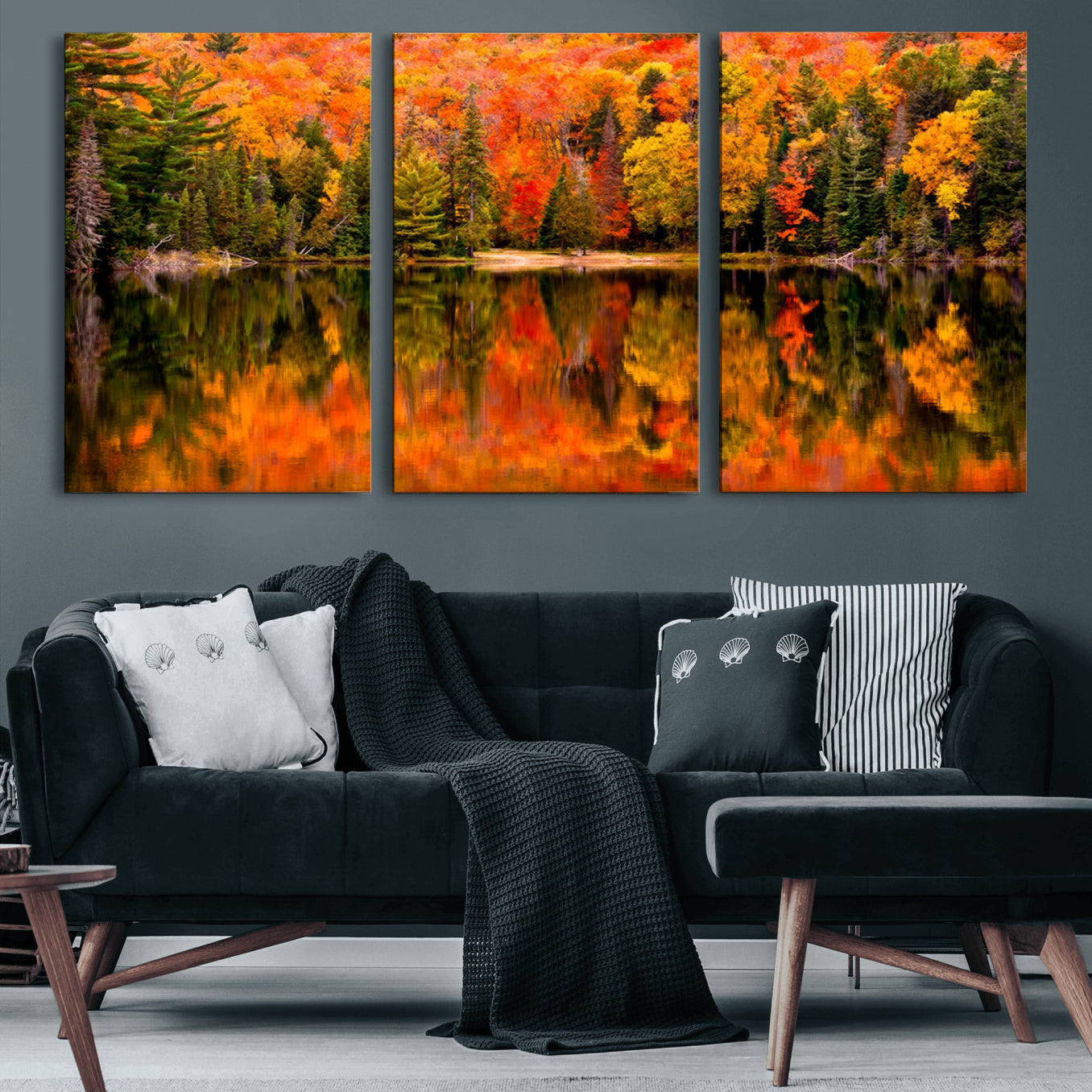 75397-MGV-CV-60X30-3P-Forest Reflection Art | Autumn Forest Reflection Wall Art | Triptych Canvas Print | Vibrant Fall