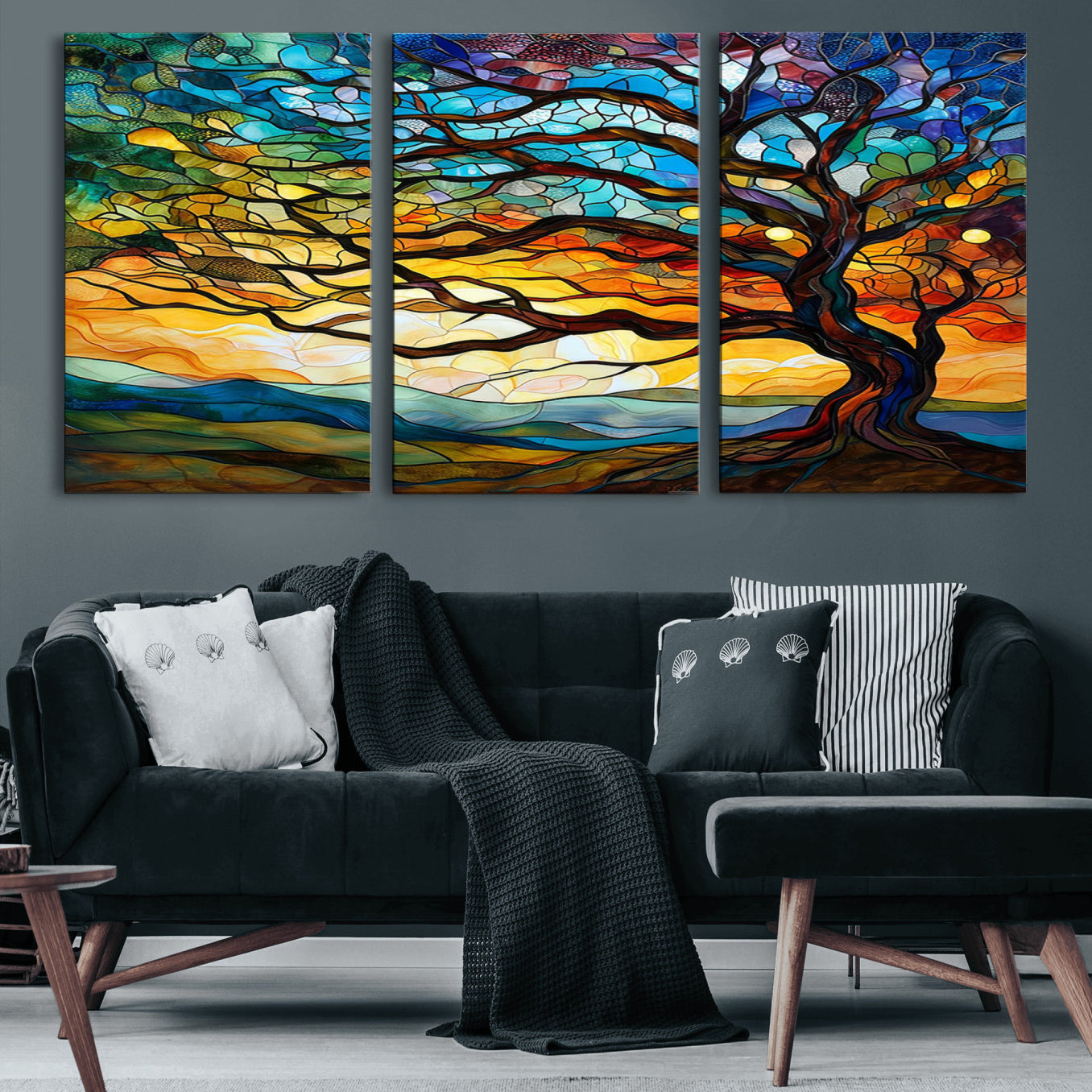 87789-MGV-CV-36X24-Vibrant Mosaic Tree of Life Wall Art | Stained Glass Style Canvas Print | Ready to Hang Artistic