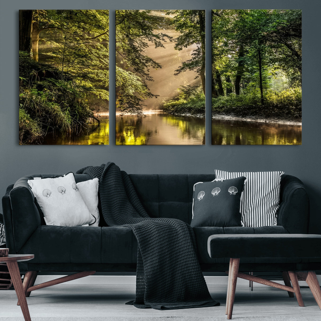 87687-MGV-CV-60X30-3P-Forest Wall Art Print | River Landscape Wall Art | Perfect for Farmhouse Wall Decor, Cabin Wall Art