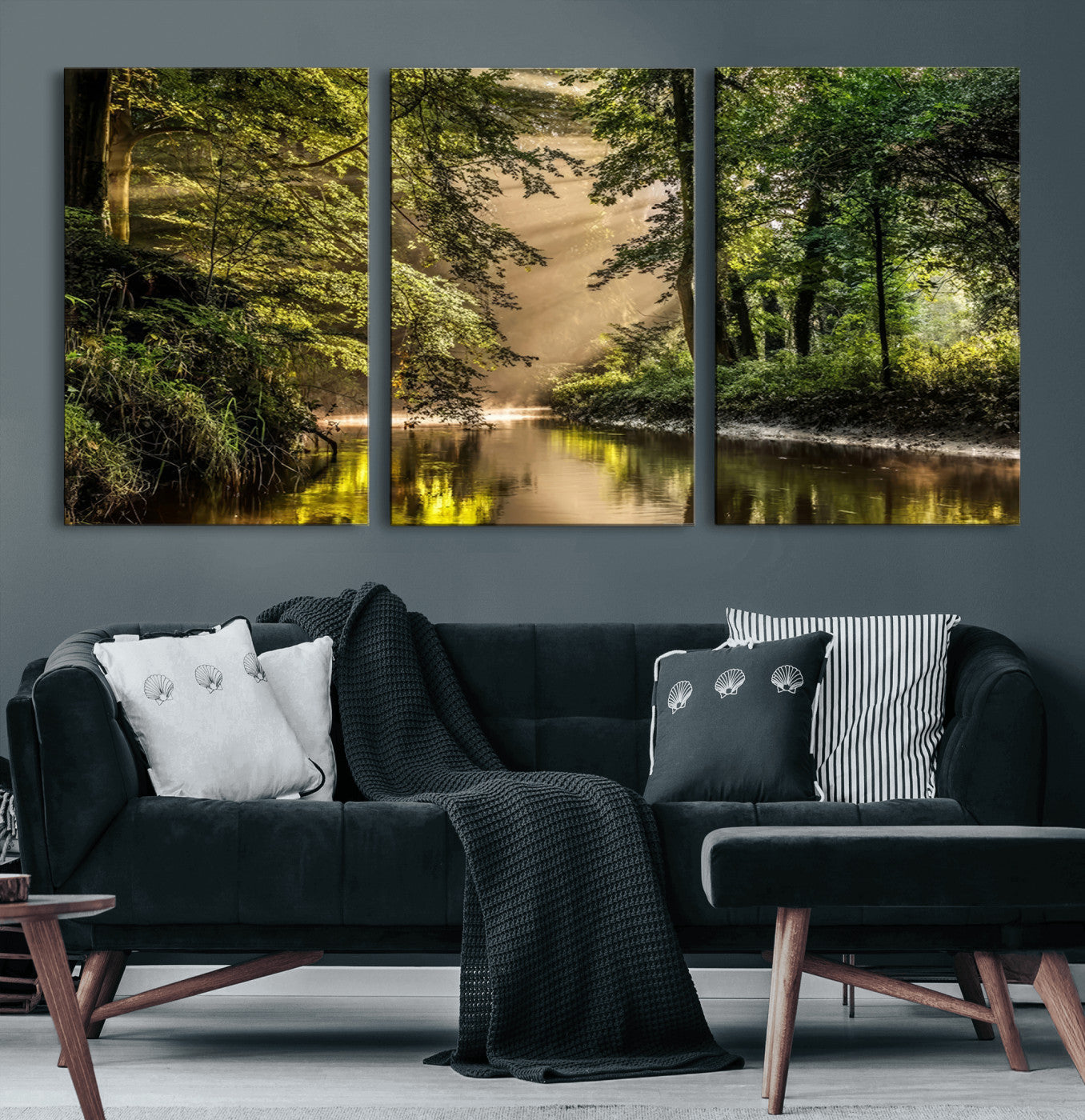 87687-MGV-CV-60X30-3P-Forest Wall Art Print | River Landscape Wall Art | Perfect for Farmhouse Wall Decor, Cabin Wall Art