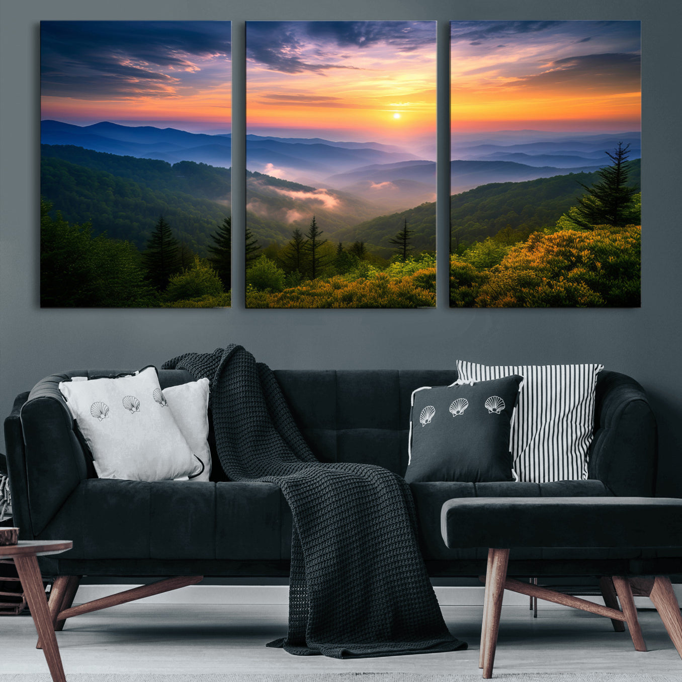 96548-MGV-CV-60X30-3P-Majestic Mountain Sunrise Print | Landscape Wall Art | Canvas Print Ready to Hang | Farmhouse Wall