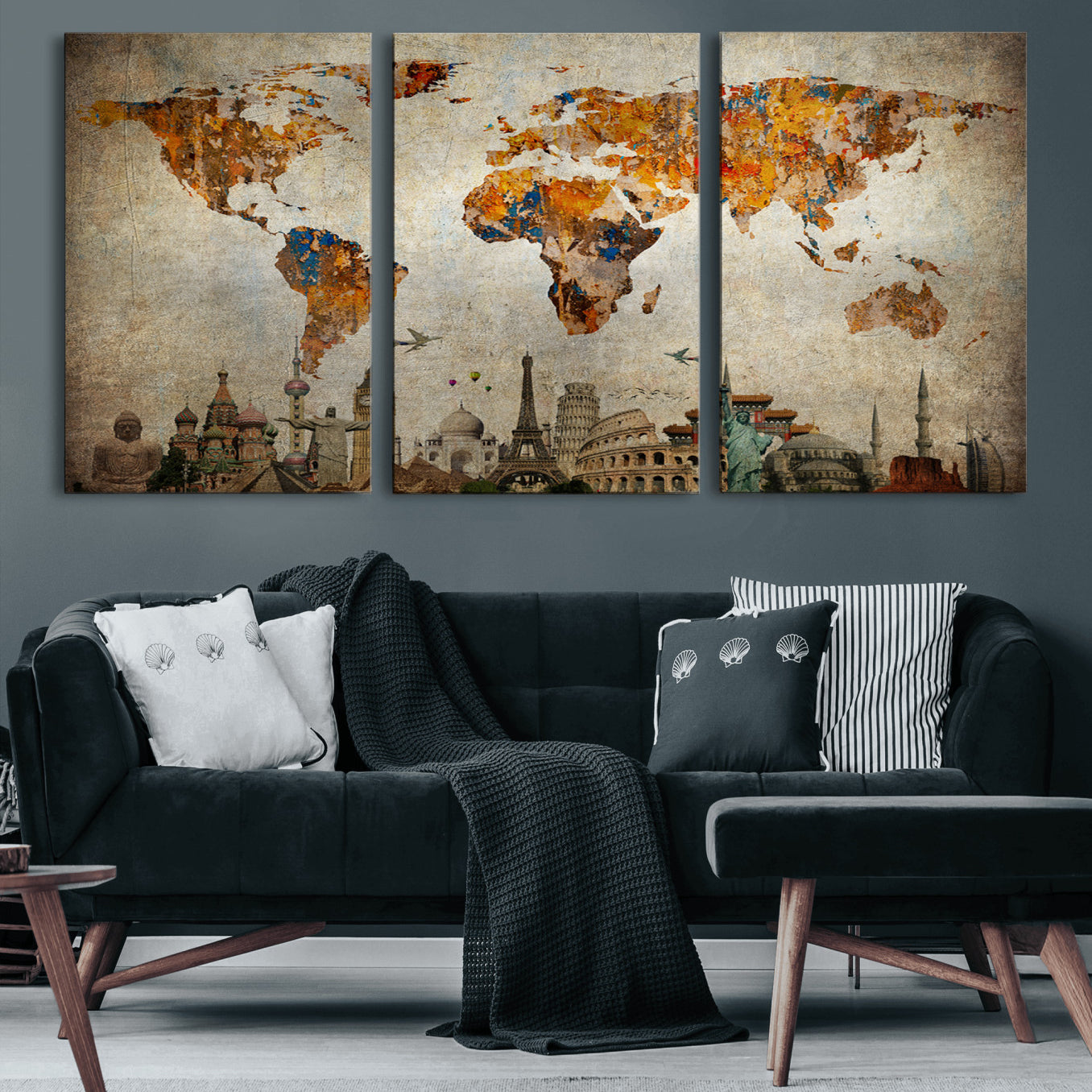 54918-MGV-CV-60X30-3P-Push Pin World Map Canvas Print – Travel Tracker Wall Art for Couples, Perfect Anniversary Gift for Home or Office Decor