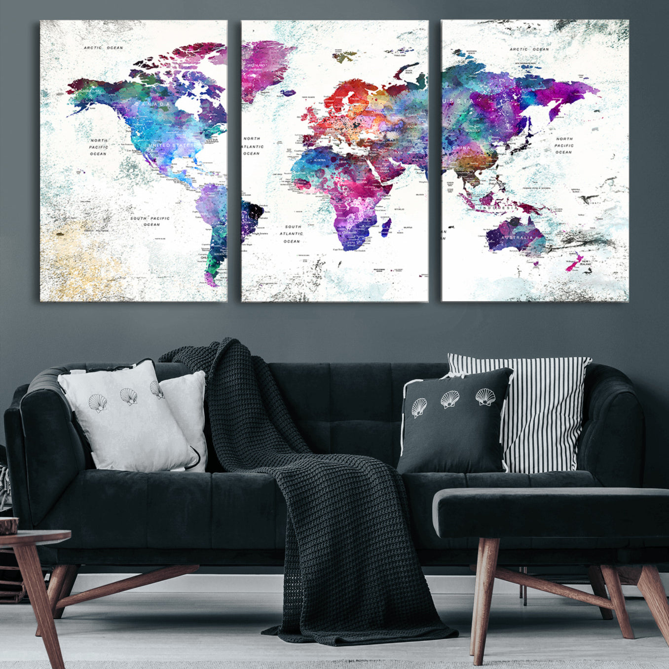 58447-MGV-CV-60X30-3P-Push Pin World Map Canvas Print – Travel Tracker Wall Art for Couples, Perfect Anniversary Gift for Home or Office Decor