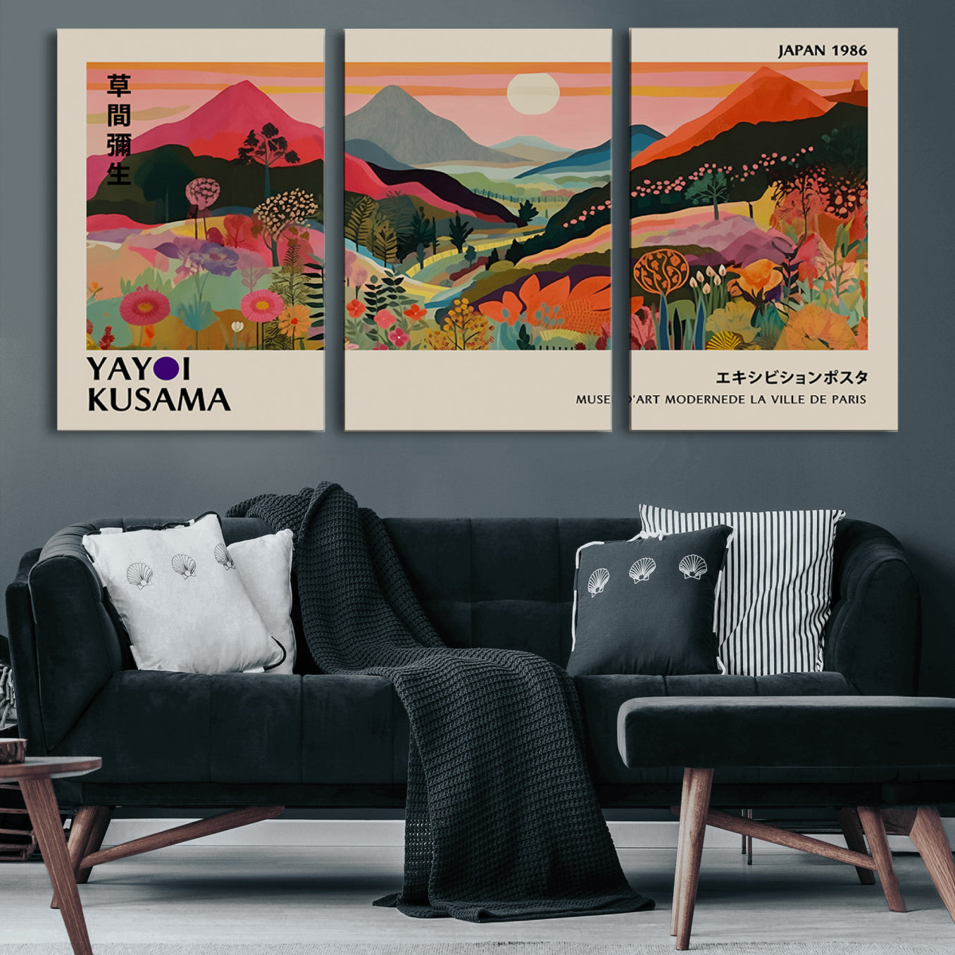 74839-MGV-CV-60X30-3P-Yayoi Ba Bam 1986 Wall Art Print - Comes Away to Kiss Sabi Sabi Japanese Wall Art Print - Vibrant