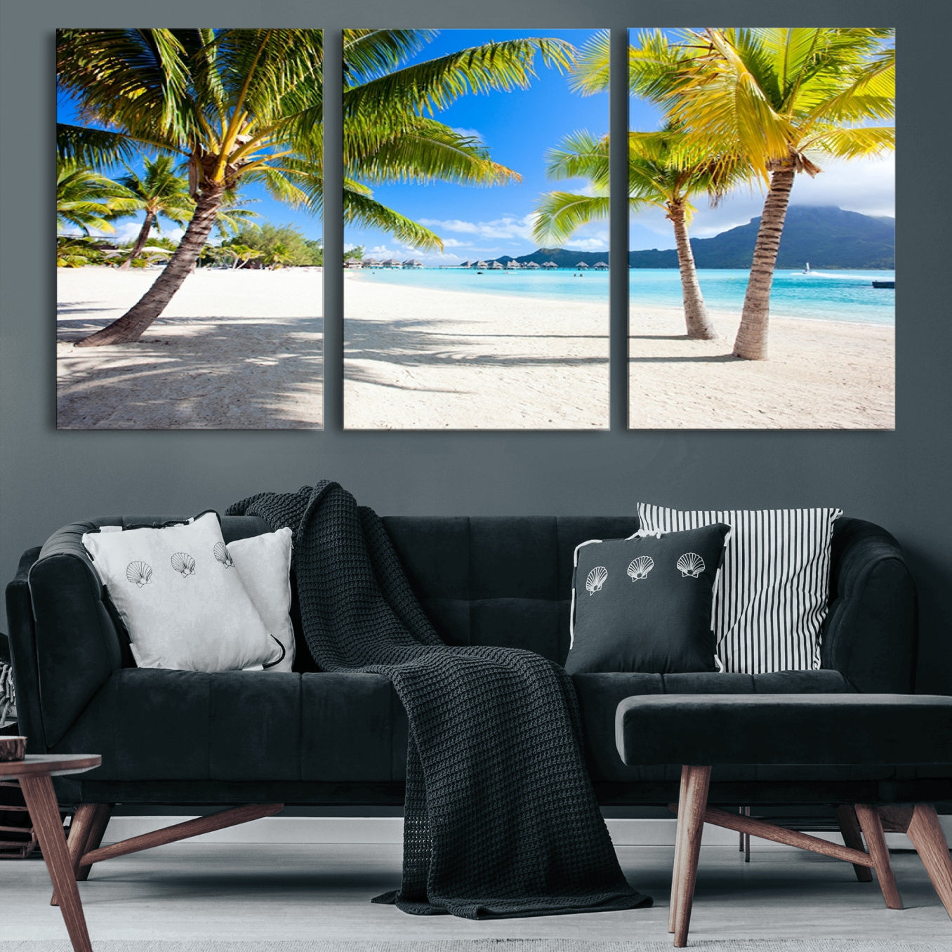 52513-MGV-CV-60X30-3P-Blue Beach and Sea Wall Art Canvas Print
