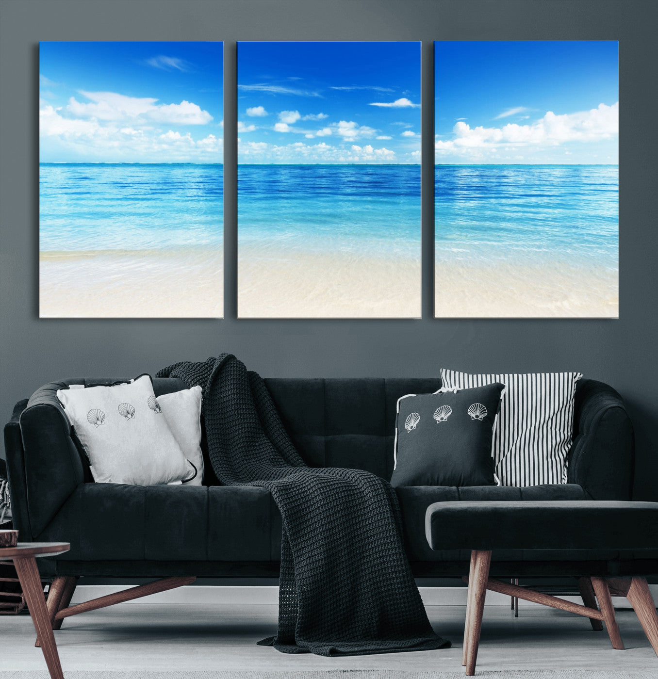 36641-MGV-CV-60X30-3P-Beach Scene Canvas Wall Art Print – Tranquil Ocean Horizon and White Sand Beach Wall Decor for Home