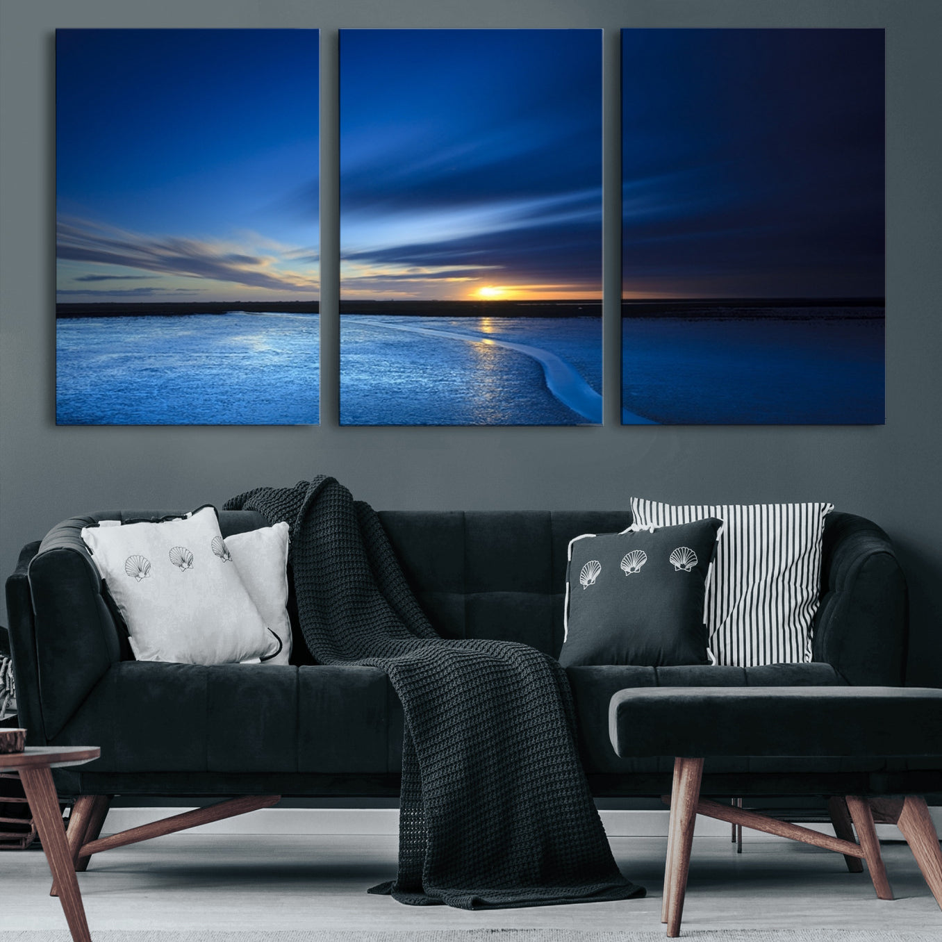 33853-MGV-CV-60X30-3P-Blue Sunset Ocean Canvas Wall Art Print – Serene Coastal Horizon Wall Decor for Home or Office –