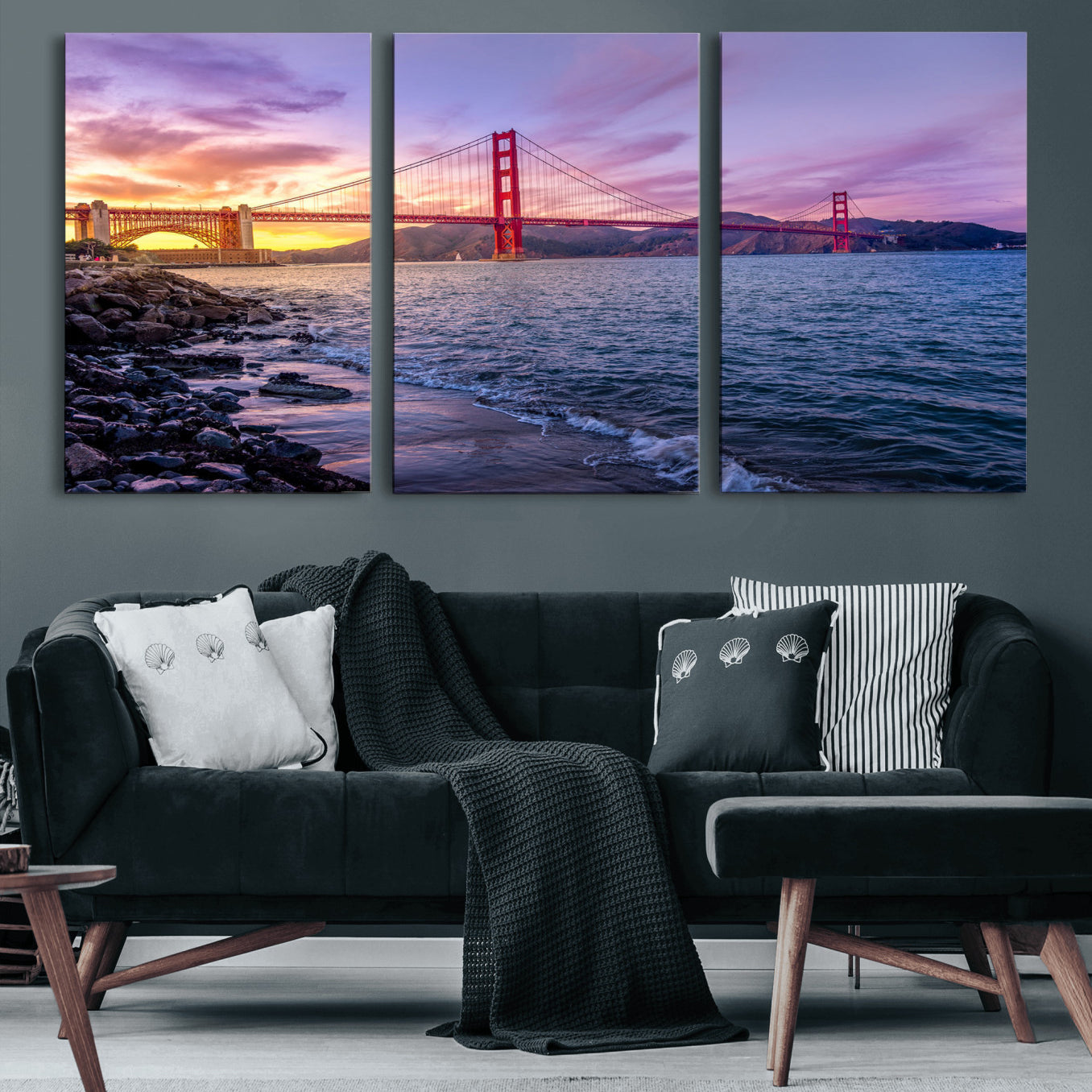 24256-MGV-CV-36X24 - Golden Gate Bridge Wall Art Print, San Francisco Sunset Canvas Wall Art, Cityscape Canvas Print for