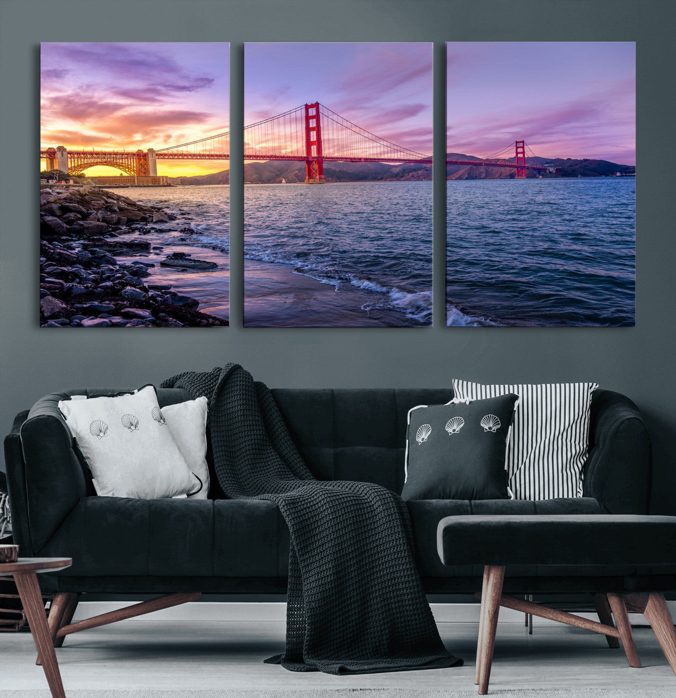 24256-MGV-CV-36X24 - Golden Gate Bridge Wall Art Print, San Francisco Sunset Canvas Wall Art, Cityscape Canvas Print for