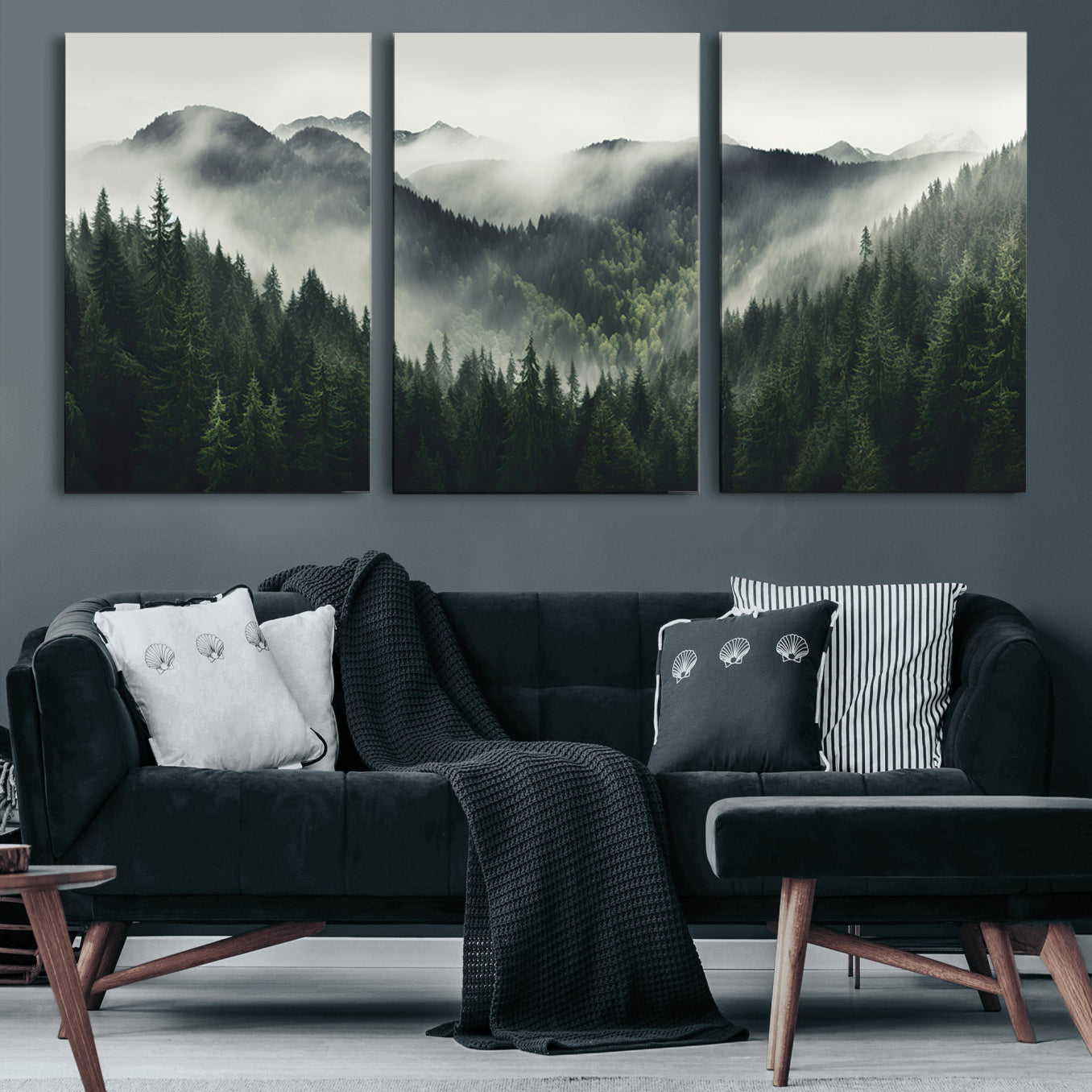 90953-MGV-CV-36X24-Misty Forest Canvas Print Wall Art Premium Canvas Print a Foggy and Serene Atmosphere