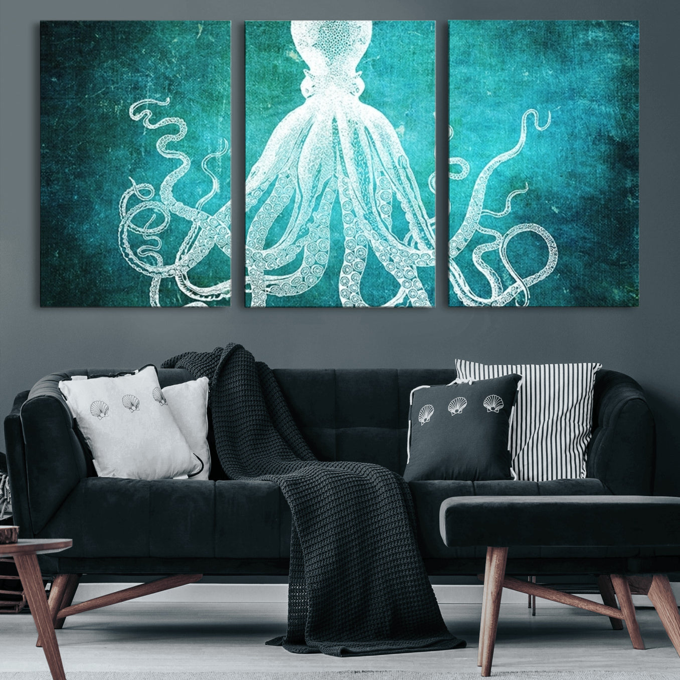 20773-MGV-CV-60X30-3P-Green Octopus Abstract Wall Art Canvas Print