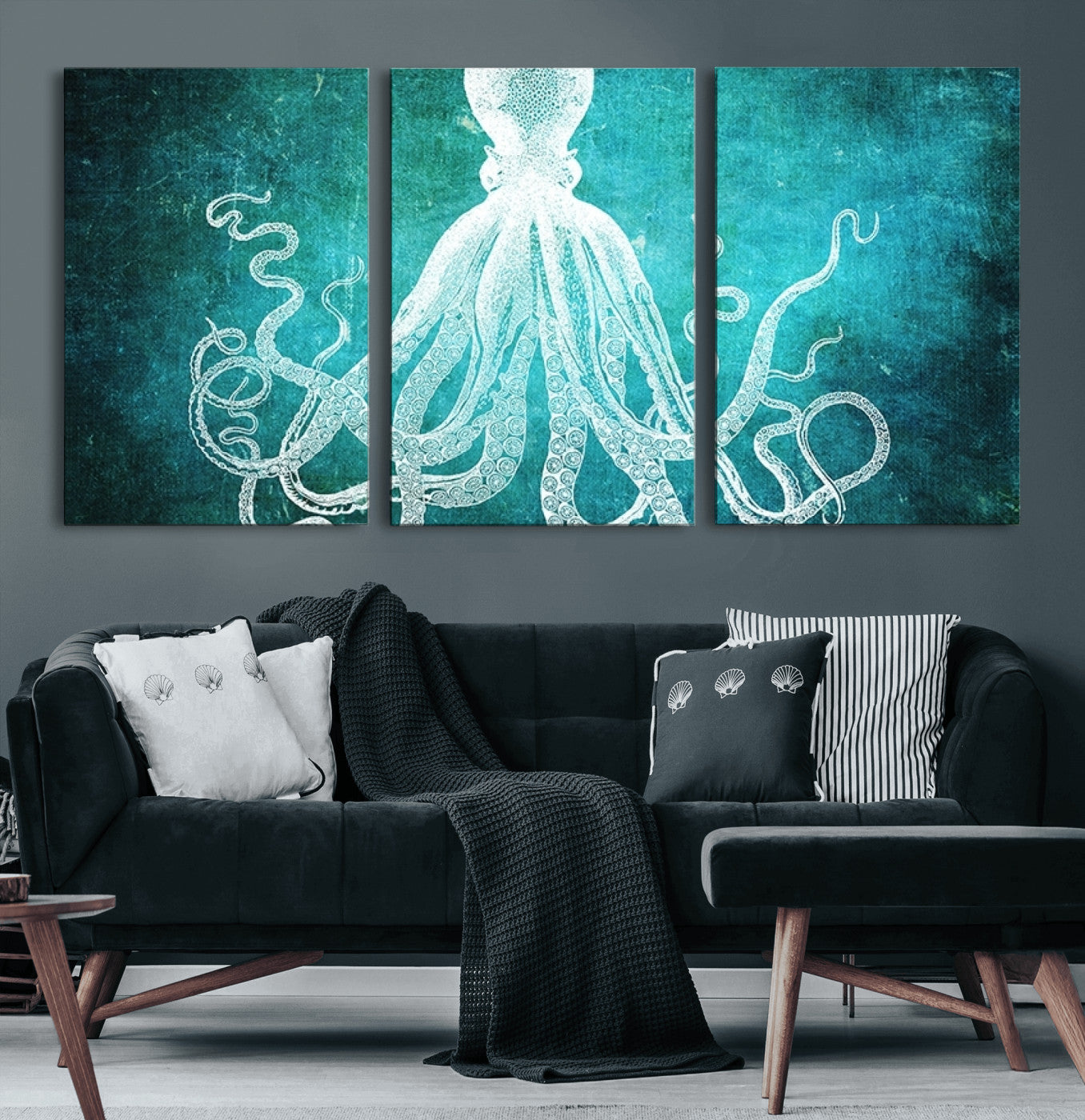 20773-MGV-CV-60X30-3P-Green Octopus Abstract Wall Art Canvas Print