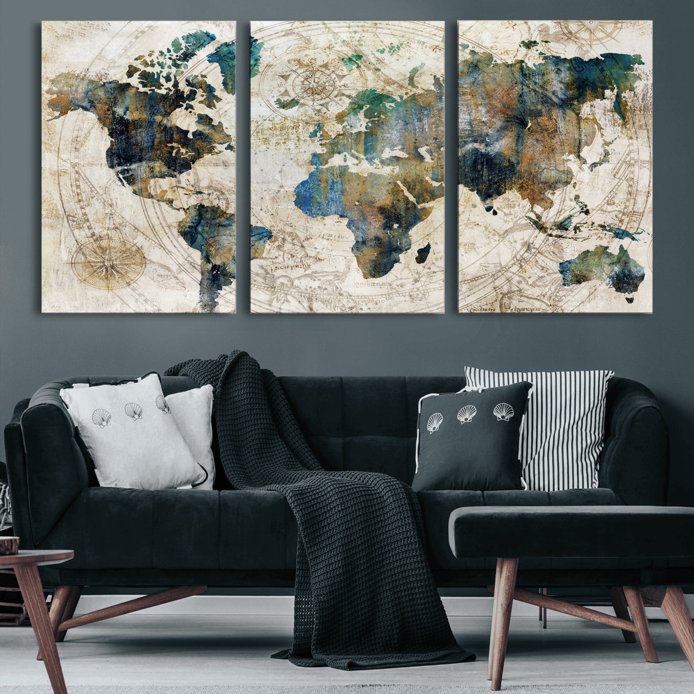 36972-MGV-CV-36X24 - Grunge Abstract World Map Art Print Canvas Print for Office Decor