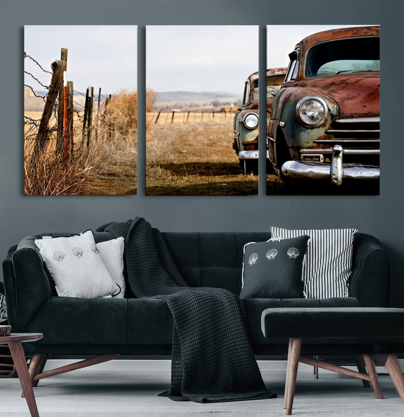 33308-MGV-CV-60X30-3P-Old Rustic Classic Car Wall Art Canvas Print