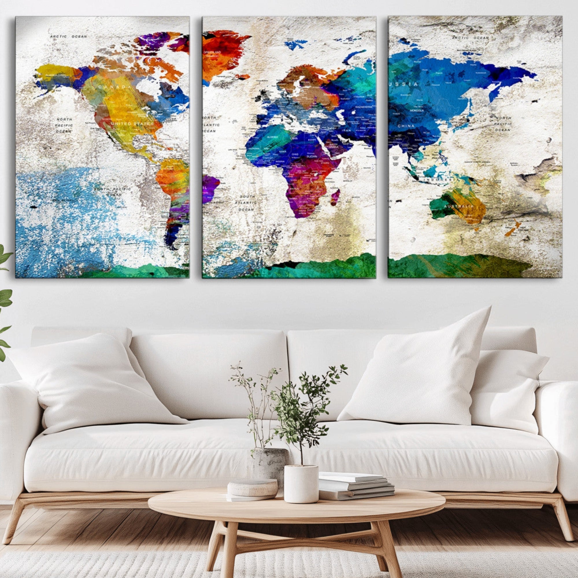 89870-MGV-CV-36X24-Push Pin World Map Canvas Print – Framed Travel Map Wall Art for Couples, Anniversary Gift, Modern Home or Office Decor