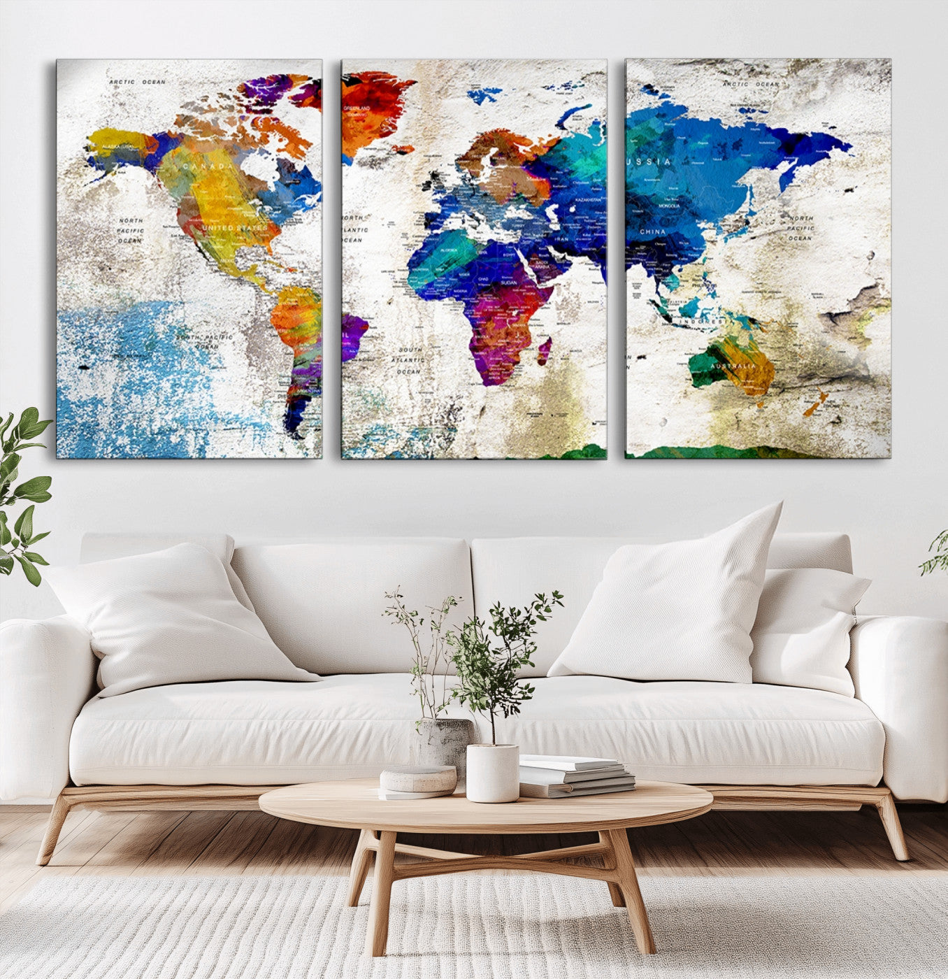 -Push Pin World Map Canvas Print – Framed Travel Map Wall Art for Couples, Anniversary Gift, Modern Home or Office Decor