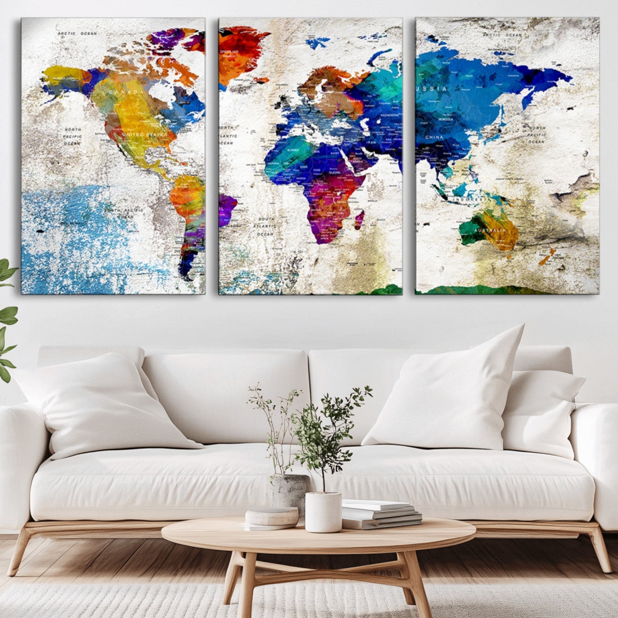 86271-MGV-CV-36X24-Push Pin World Map Canvas Print – Framed Travel Map Wall Art for Couples, Anniversary Gift, Modern Home or Office Decor