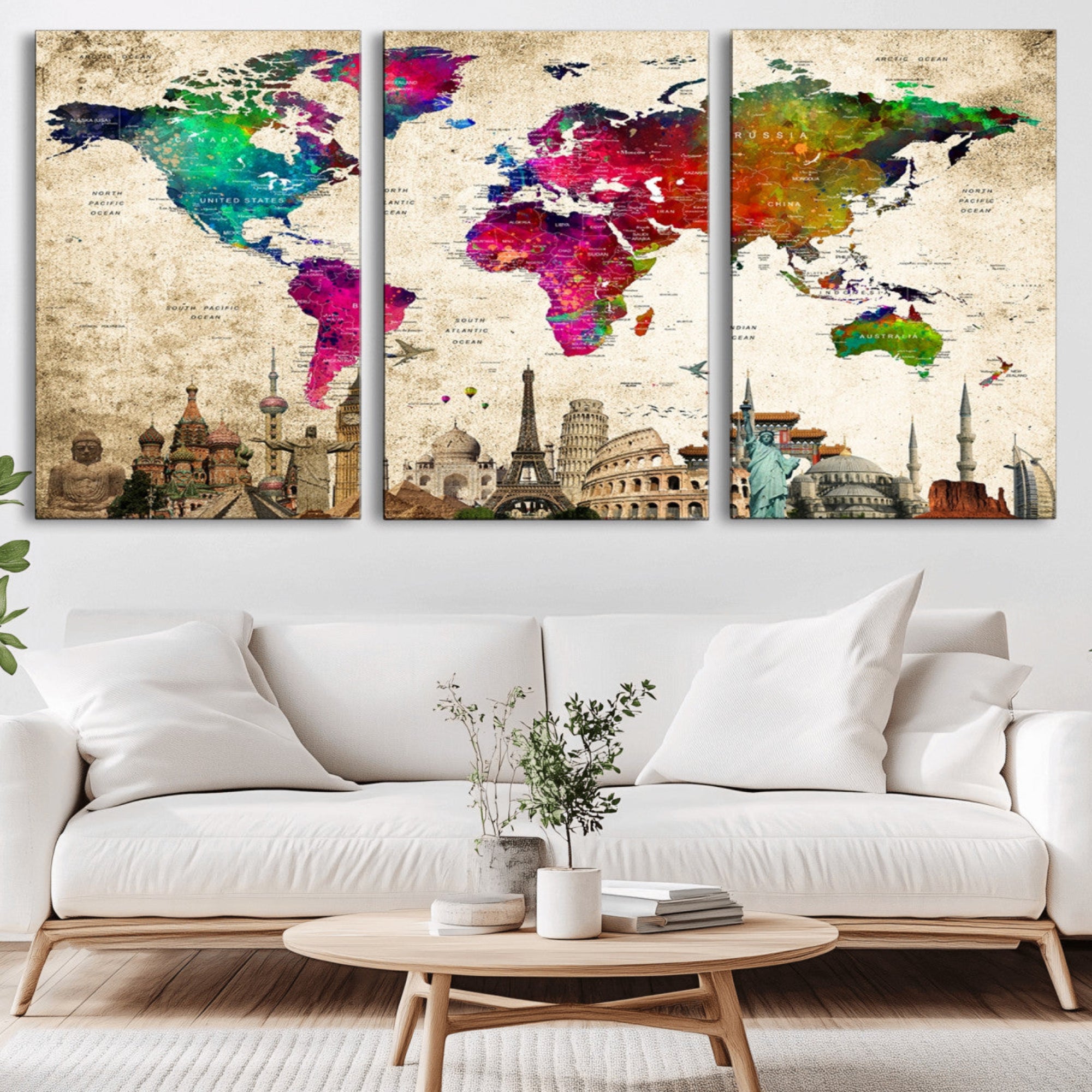 18765-MGV-CV-36X24-Push Pin World Map Canvas Print – Travel Tracker Wall Art for Couples, Perfect Anniversary Gift for Home or Office Decor