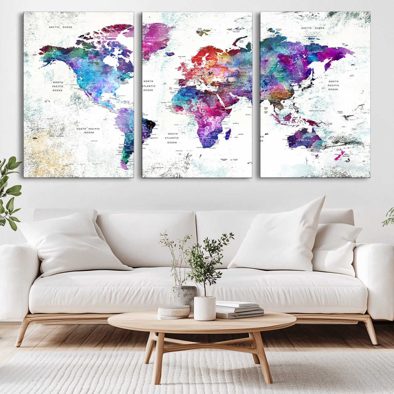 -Push Pin World Map Canvas Print – Framed Travel Map Wall Art for Couples, Anniversary Gift, Modern Home or Office Decor
