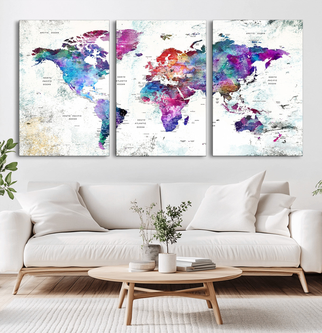 73735-MGV-CV-36X24-Push Pin World Map Canvas Print – Framed Travel Map Wall Art for Couples, Anniversary Gift, Modern Home or Office Decor