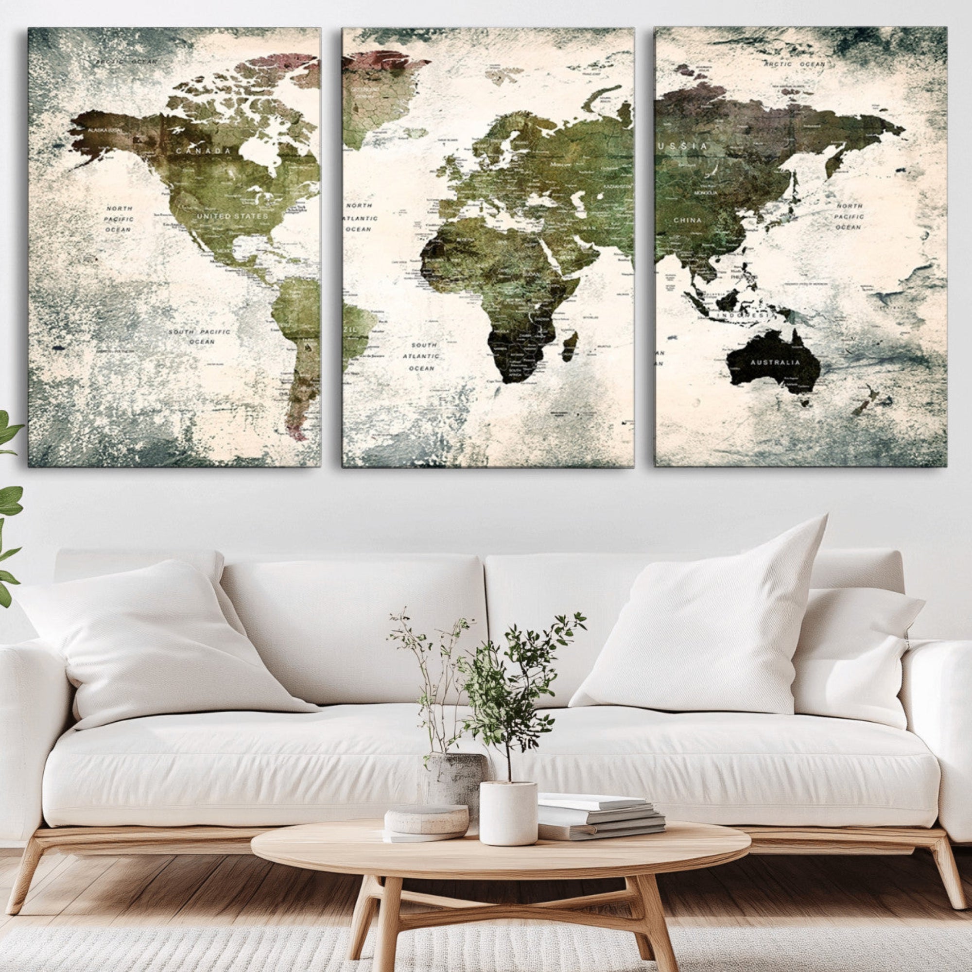 14328-MGV-CV-36X24-Push Pin World Map Canvas Print – Framed Travel Map Wall Art for Couples, Anniversary Gift, Modern Home or Office Decor